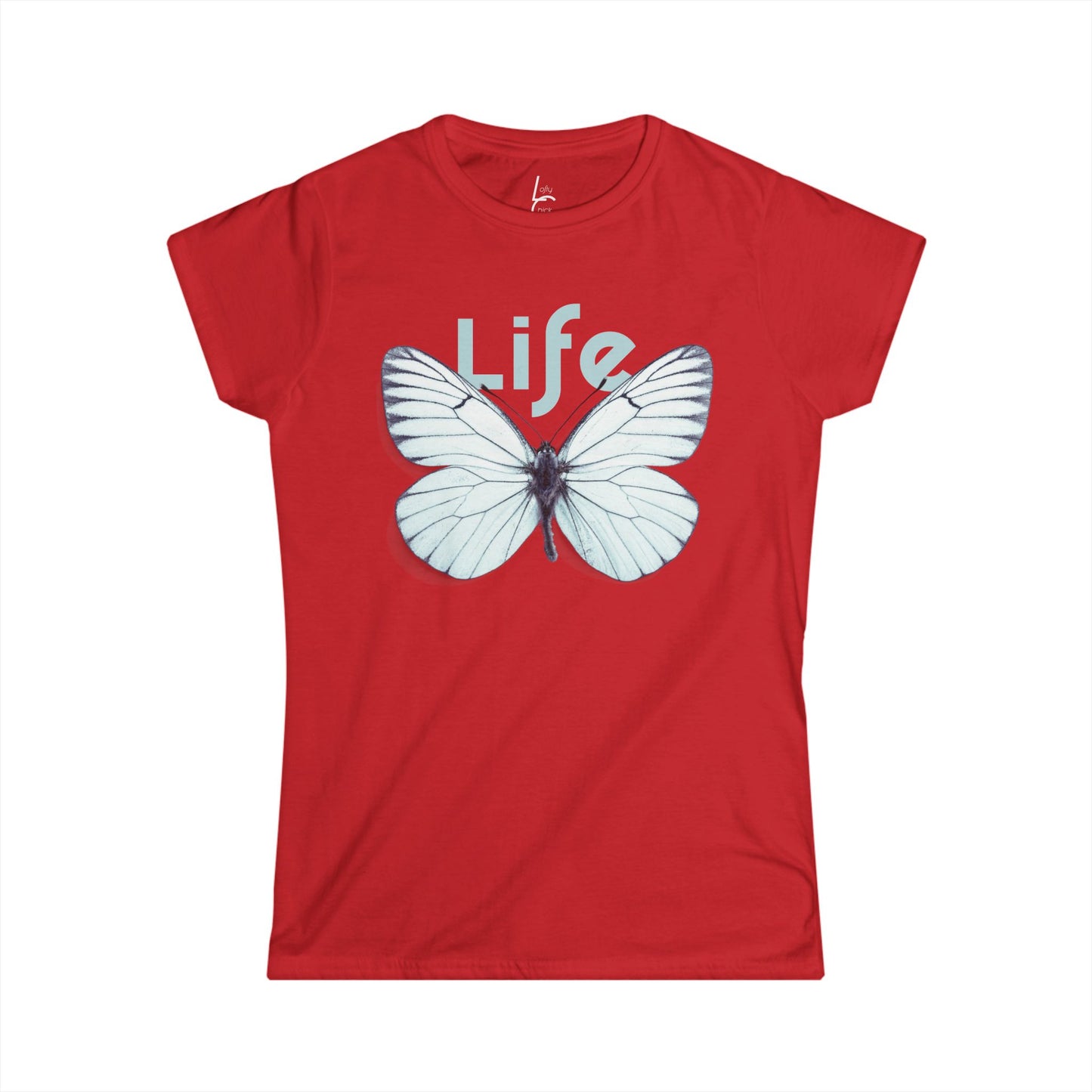 Comfort Fit Tee Garden Design White Butterfly Cotton Tee Fitted T-shirt Soft Tee Woman's T-shirt