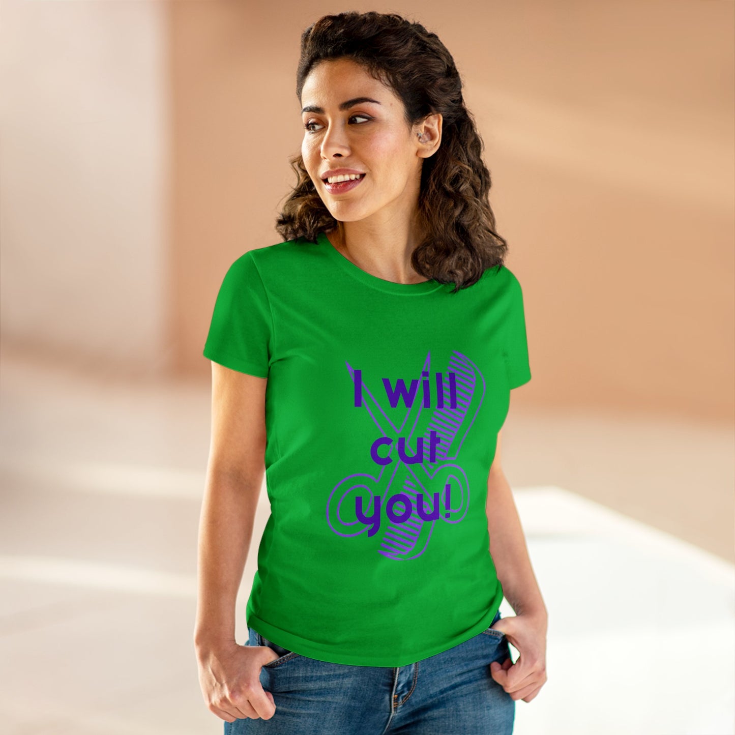 Comfy Cotton Graphic Tee for Hairstylist I Will Cut You Cotton Tee PurpleText Tee Shirt Cotton Tee T-shirt for Woman