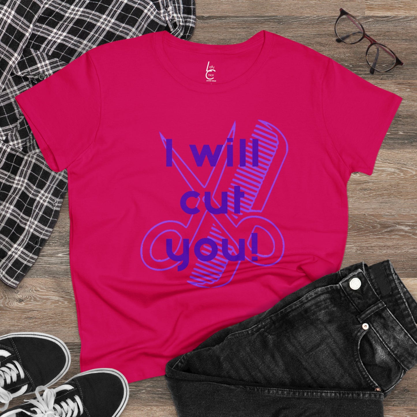 Comfy Cotton Graphic Tee For Hairstylist I Will Cut You Cotton Tee PurpleText Tee Shirt Cotton Tee Cotton T-shirt