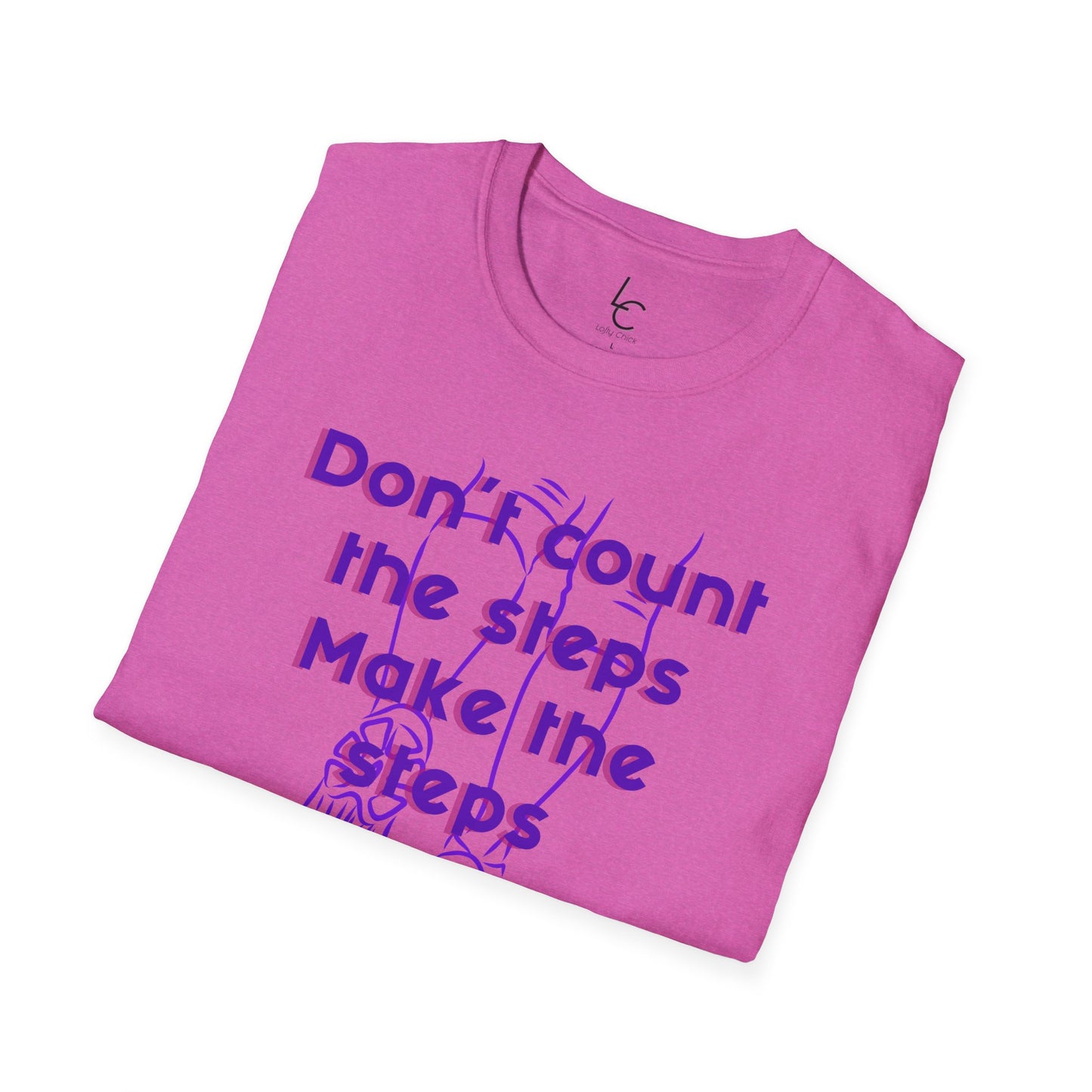 Graphic T-Shirt 'Don't count the steps Make the steps count' in Purple Sneakers