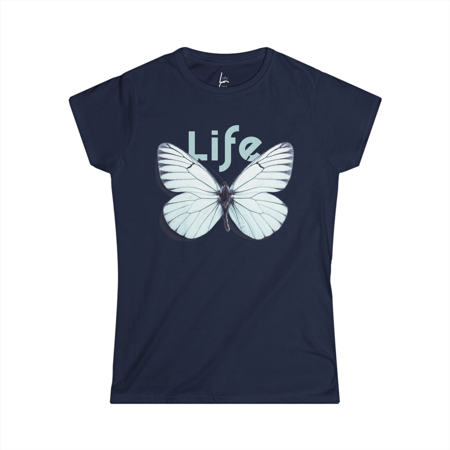 Comfort Fit Tee Garden Design White Butterfly Cotton Tee Fitted T-shirt Soft Tee Woman's T-shirt