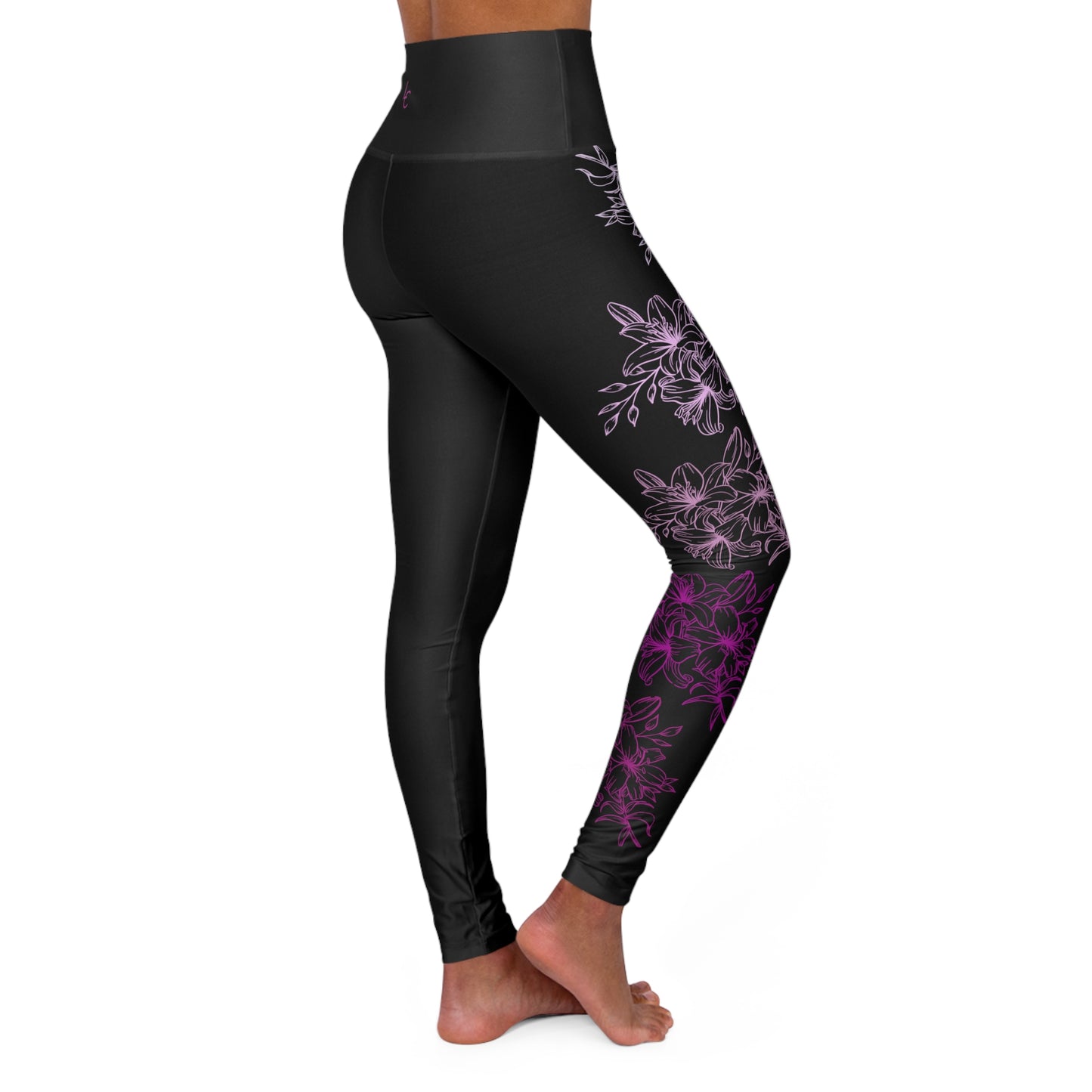 High Waisted Workout Leggings for Woman Pink Flowers/ Black