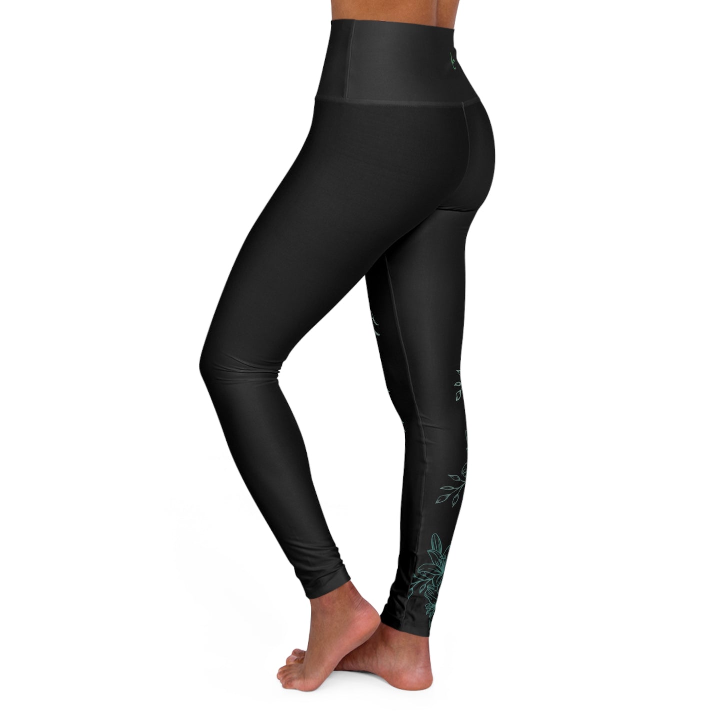 High Waisted Workout leggings Leggings for Woman Green Flowers/Black