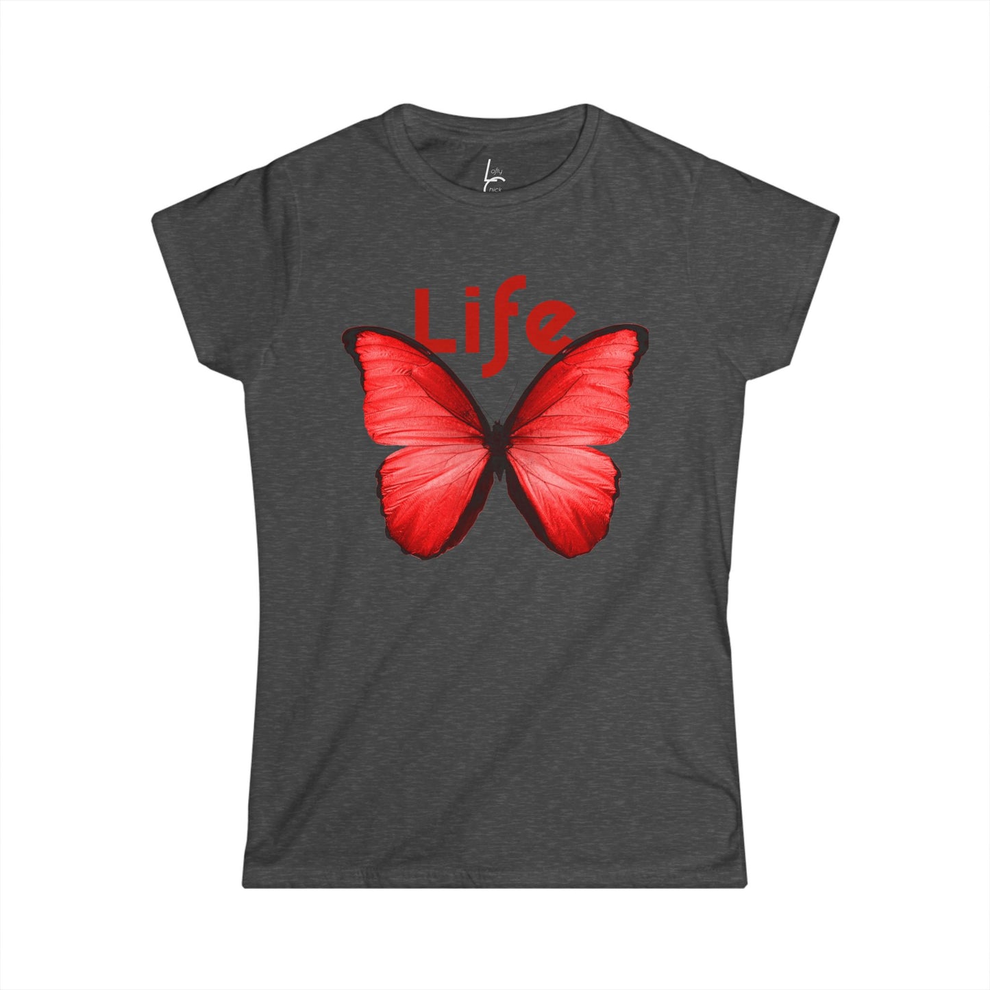 Comfort Fit Tee Garden Design Red Butterfly Cotton Tee Fitted T-shirt Soft Tee Woman's T-shirt