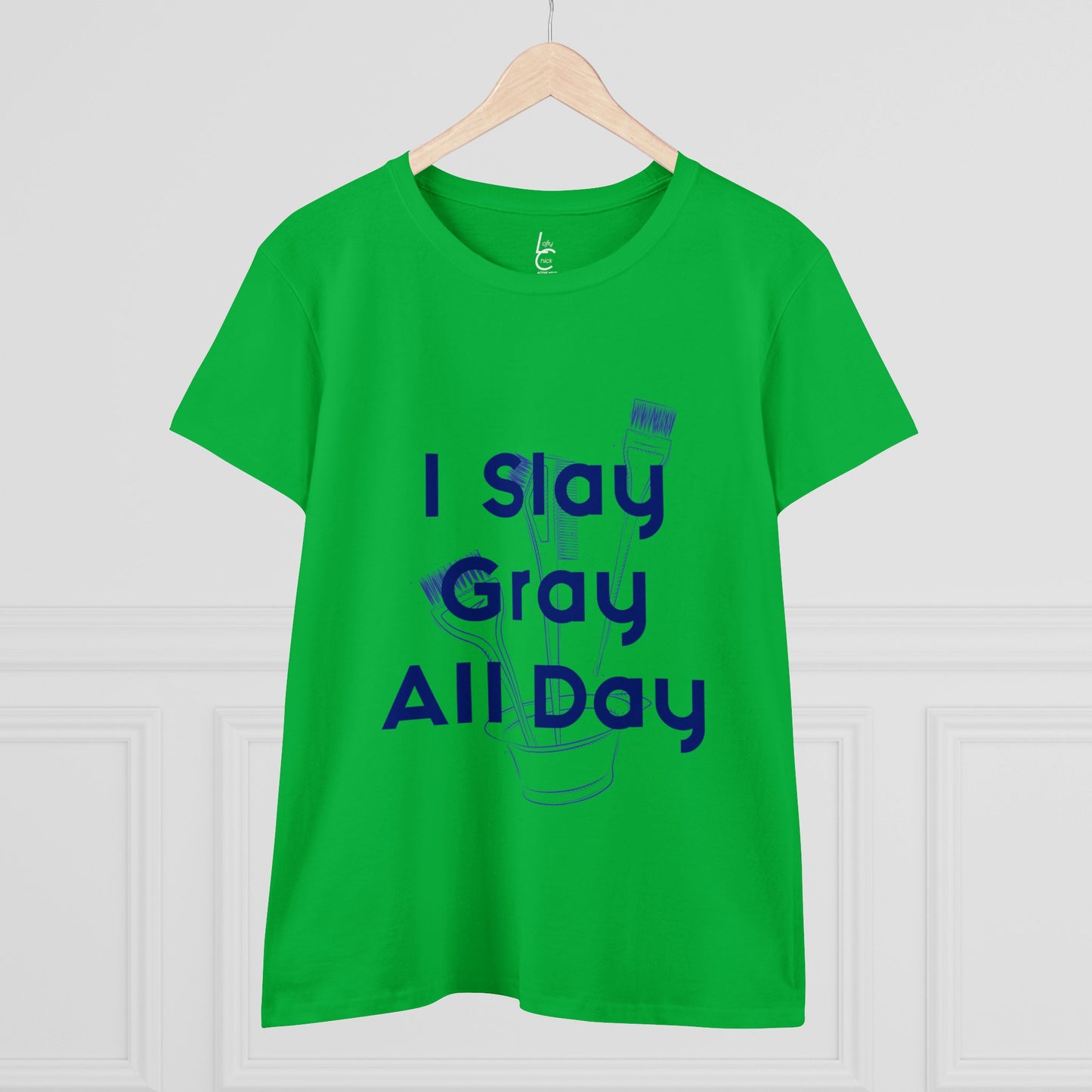 Cotton Graphic Tee for Hairstylist I Slay Gray All Day Cotton Tee Blue Text Tee Shirt Cotton Tee