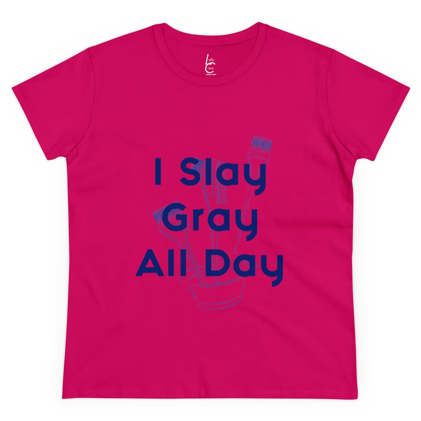 Cotton Graphic Tee for Hairstylist I Slay Gray All Day Cotton Tee Blue Text Tee Shirt Cotton Tee