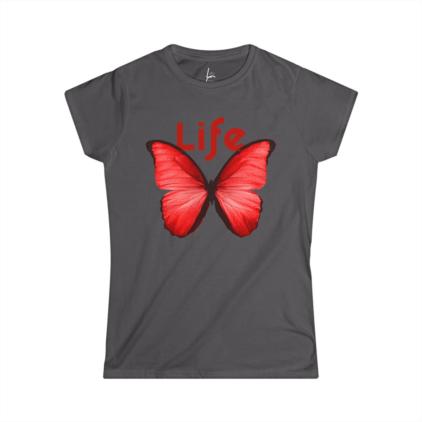 Comfort Fit Tee Garden Design Red Butterfly Cotton Tee Fitted T-shirt Soft Tee Woman's T-shirt