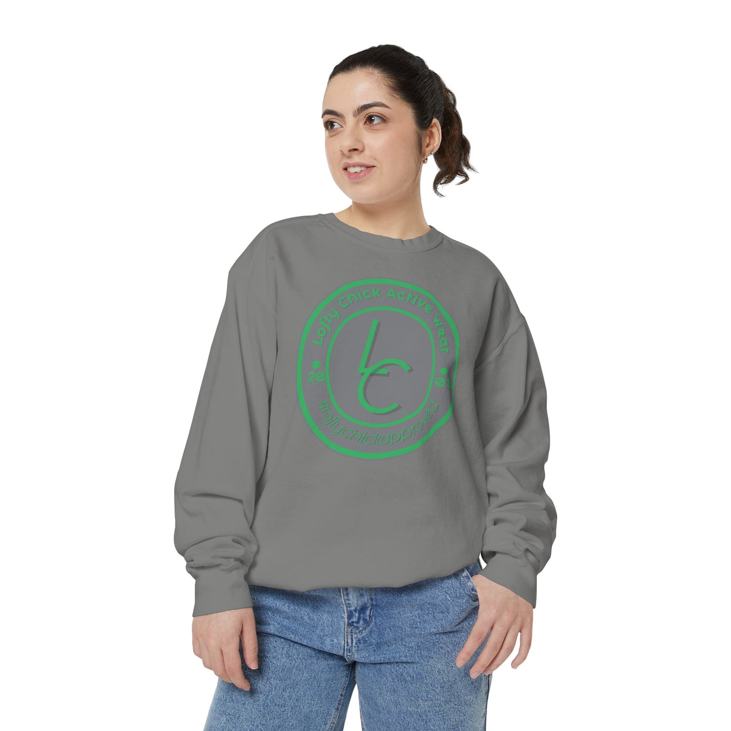 Soft Relaxed Fit Sweatshirt With Lofty Chick 2001 Embelm Green