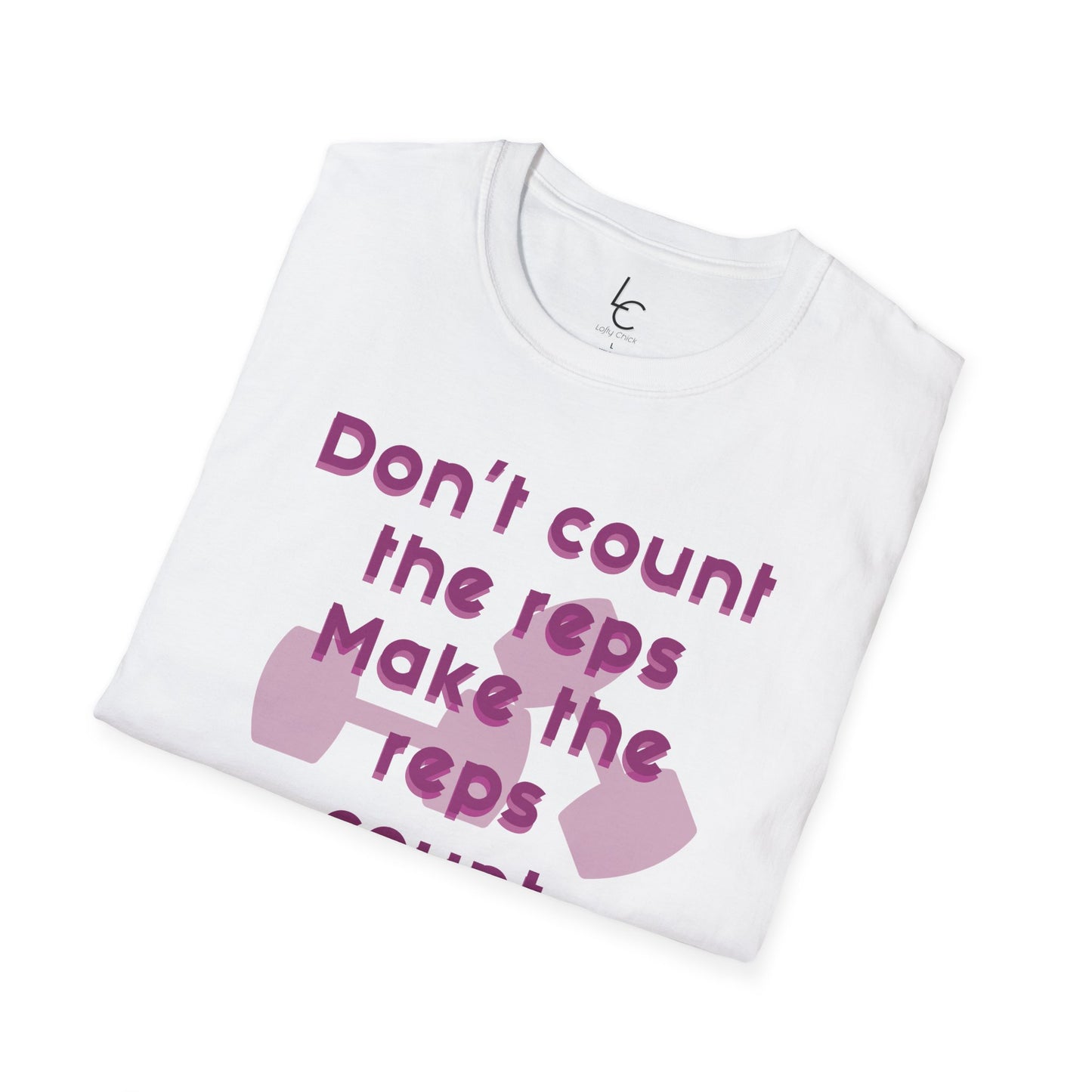Graphic T-Shirt 'Don't count the reps Make the reps count' in Pink Weights