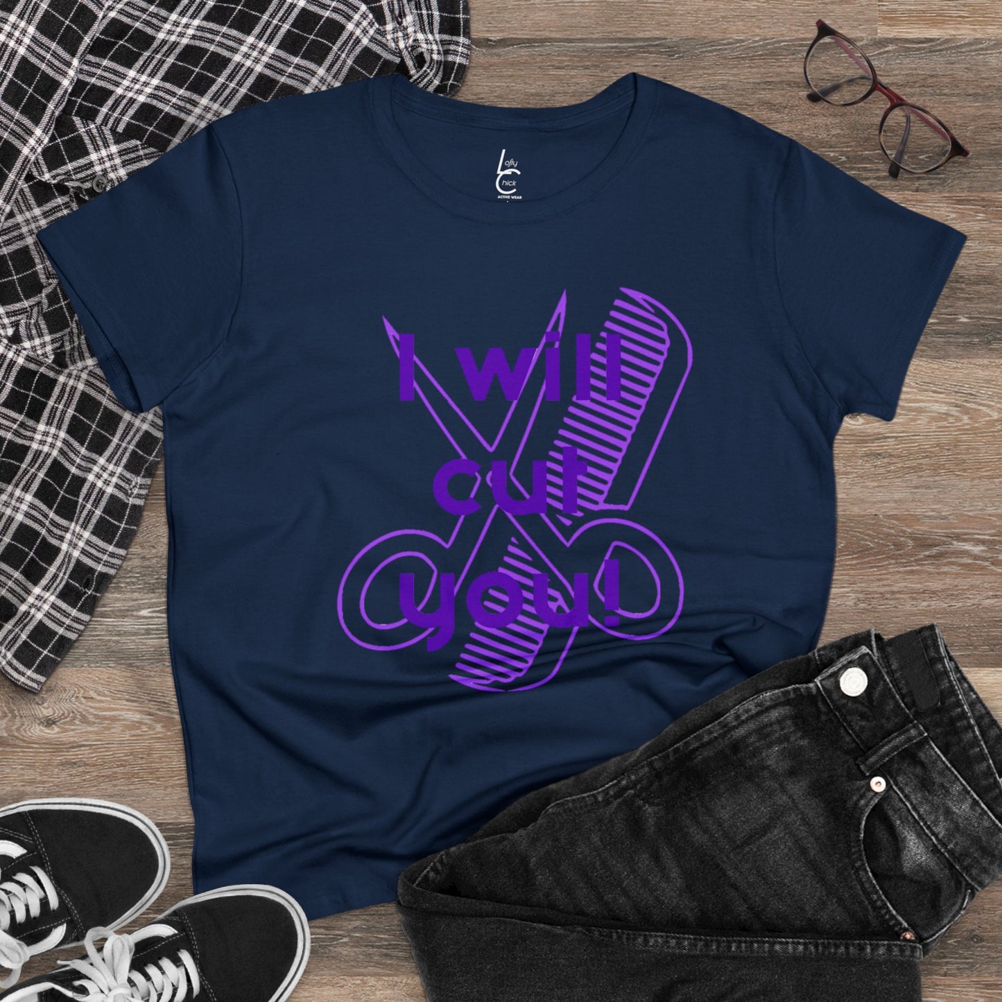 Comfy Cotton Graphic Tee For Hairstylist I Will Cut You Cotton Tee PurpleText Tee Shirt Cotton Tee Cotton T-shirt