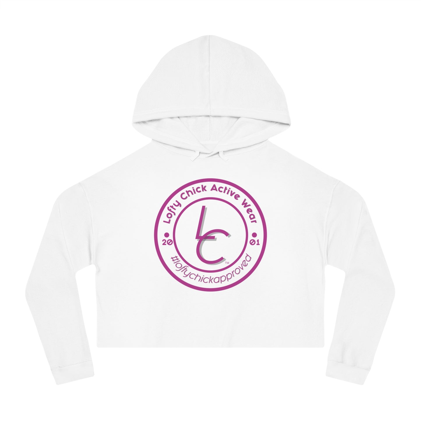 Cropped Hooded Sweatshirt With Lofty Chick 2001 Emblem on Front Cropped Hoodie Active Wear Pink