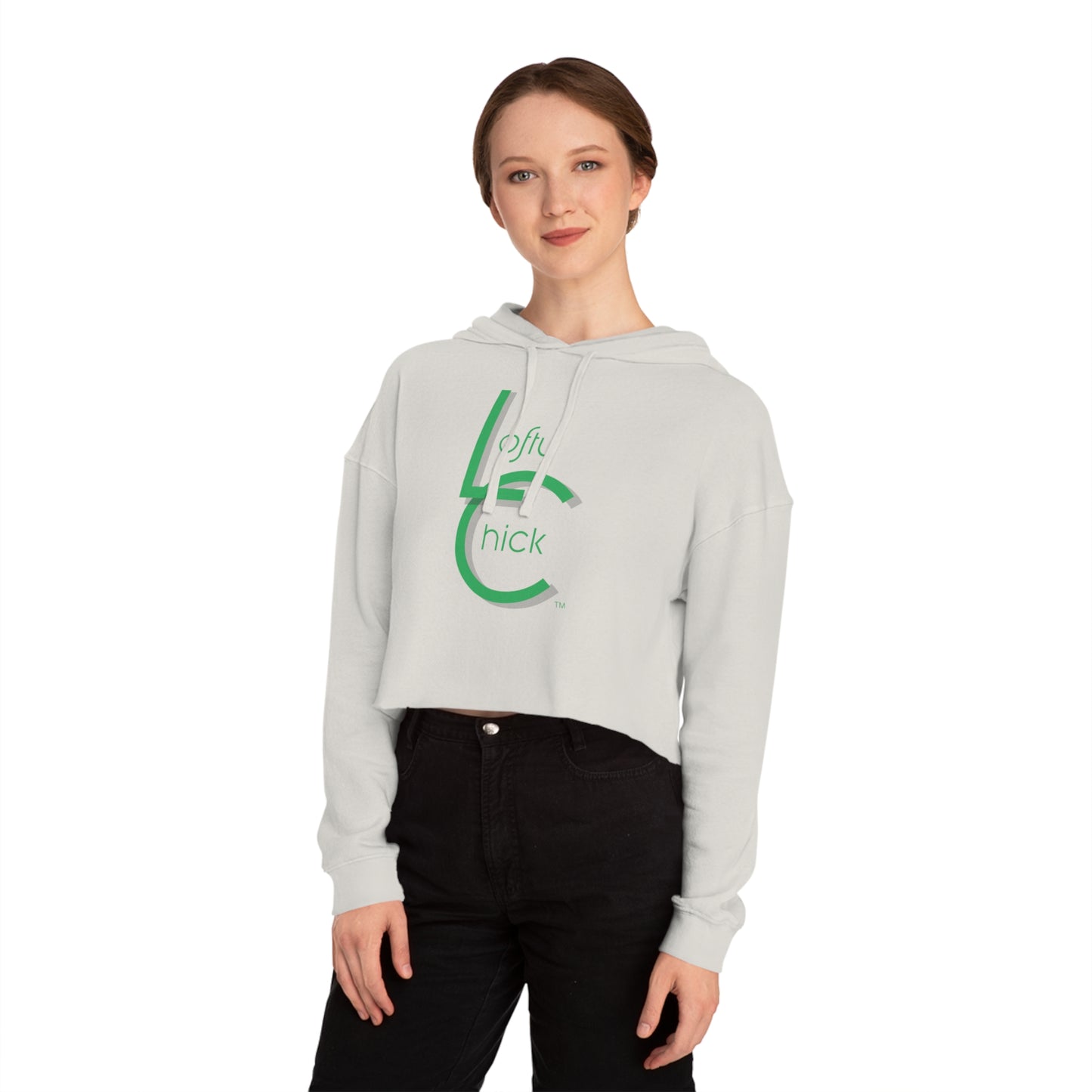 Cropped Hooded Sweatshirt With Lofty Chick Logo on Front Cropped Hoodie Active Wear Green