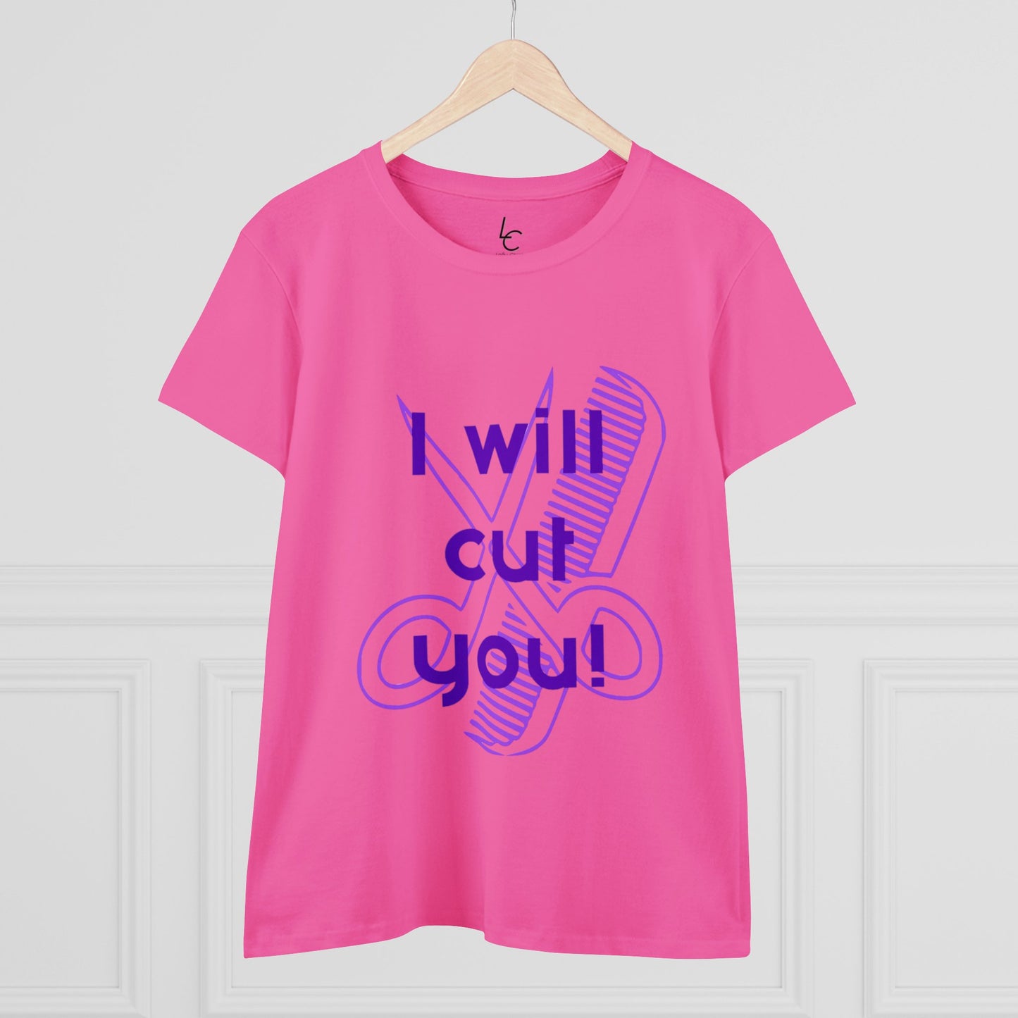 Comfy Cotton Graphic Tee for Hairstylist I Will Cut You Cotton Tee PurpleText Tee Shirt Cotton Tee T-shirt for Woman