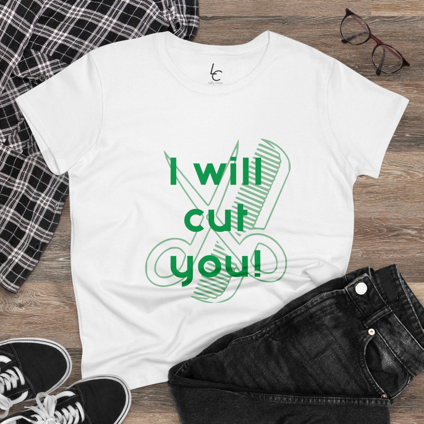 Comfy Cotton Graphic Tee I Will Cut You for Hairstylist Cotton Tee Green Text Hairstylist T-shirt Tee Shirt Cotton Tee Cotton T-shirt