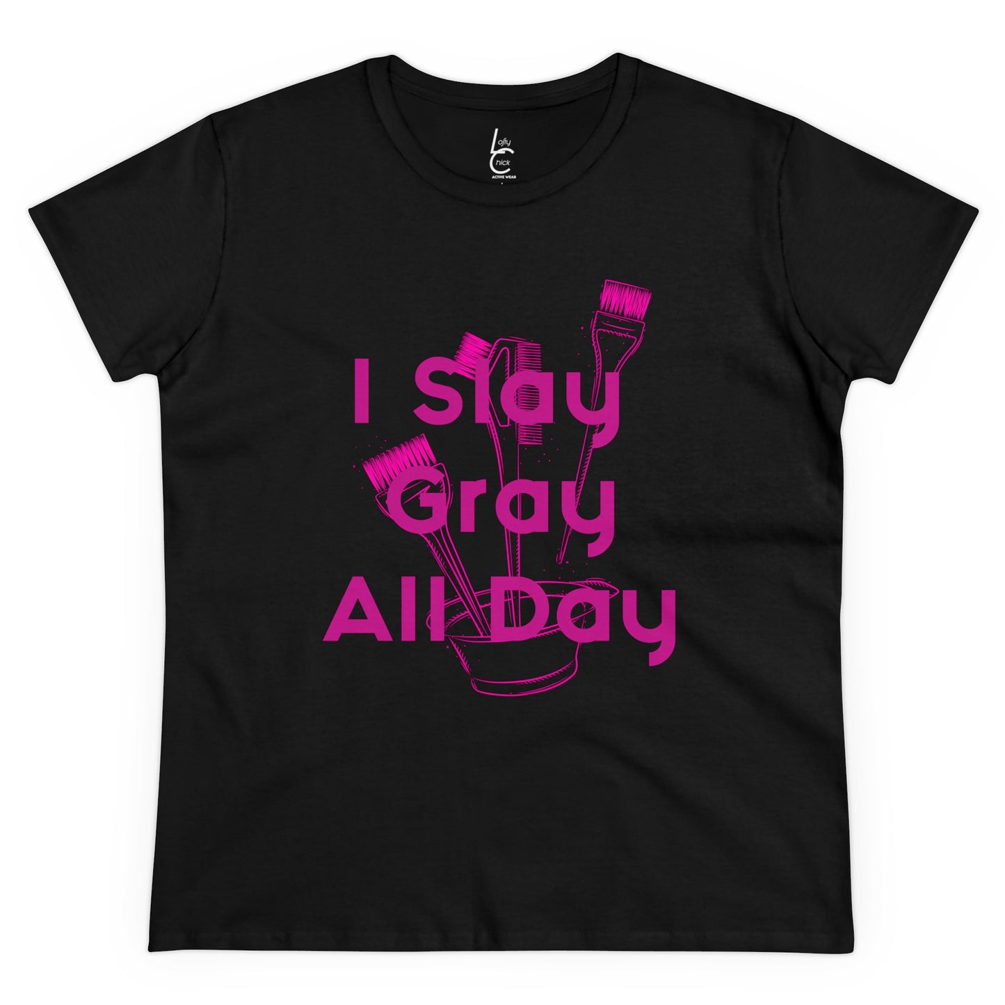 Cotton Graphic Tee for Hairstylist I Slay Gray All Day Cotton Tee Pink Text Tee Shirt Cotton Tee