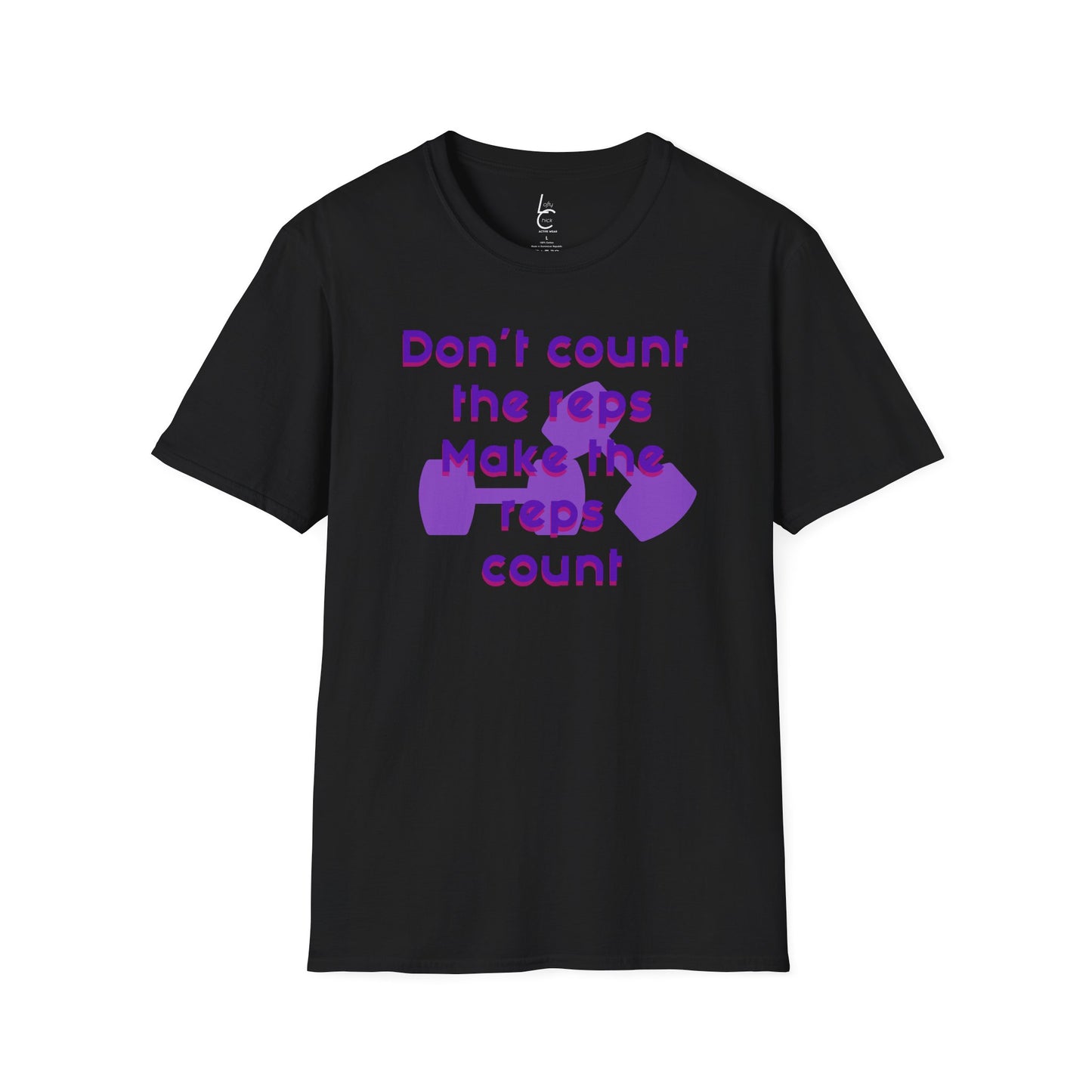 Graphic T-Shirt 'Don't count the reps Make the reps count' in Purple Weights