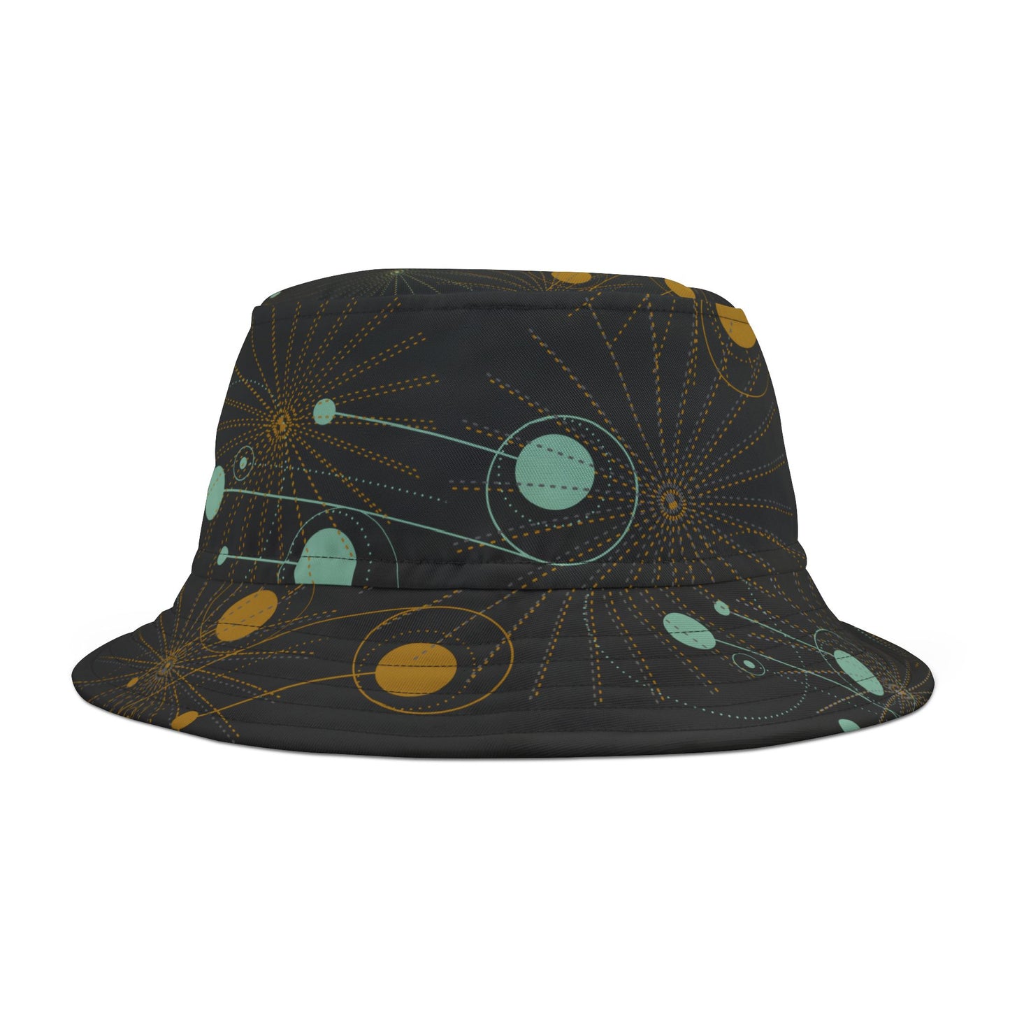 Bucket Hat with Geo Pop Designs in Green and Gold on Black