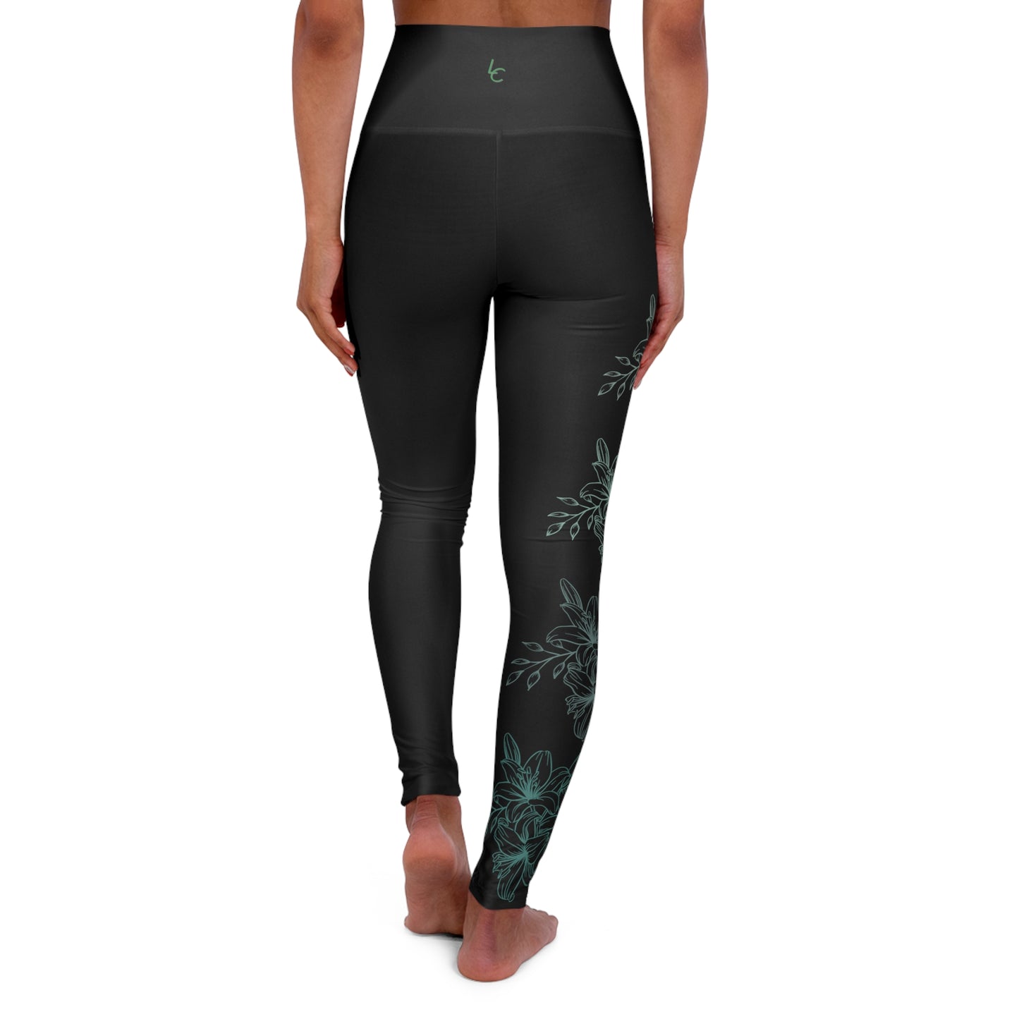 High Waisted Workout leggings Leggings for Woman Green Flowers/Black