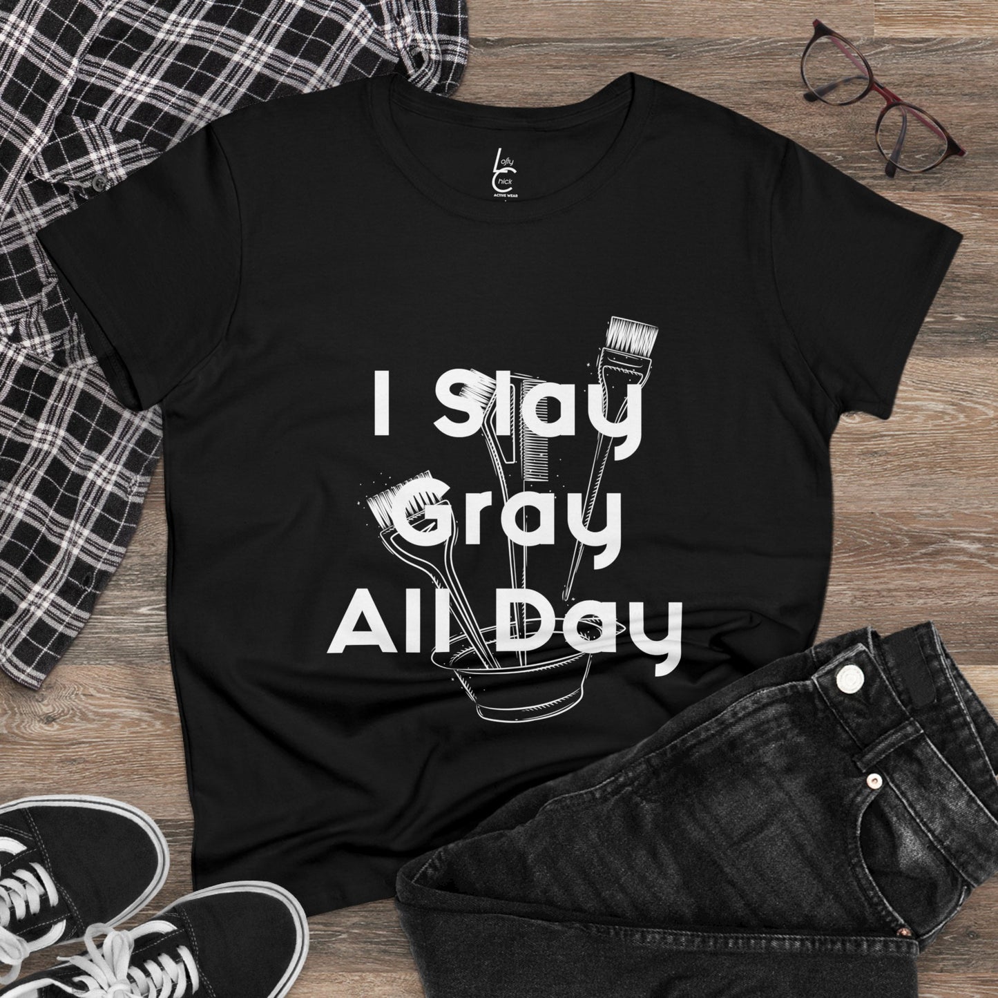 Cotton Graphic Tee For Hairstylist I Slay Gray All Day Cotton Tee White Text Tee Shirt Cotton Tee Gift For Hairstyist Fashion Tee