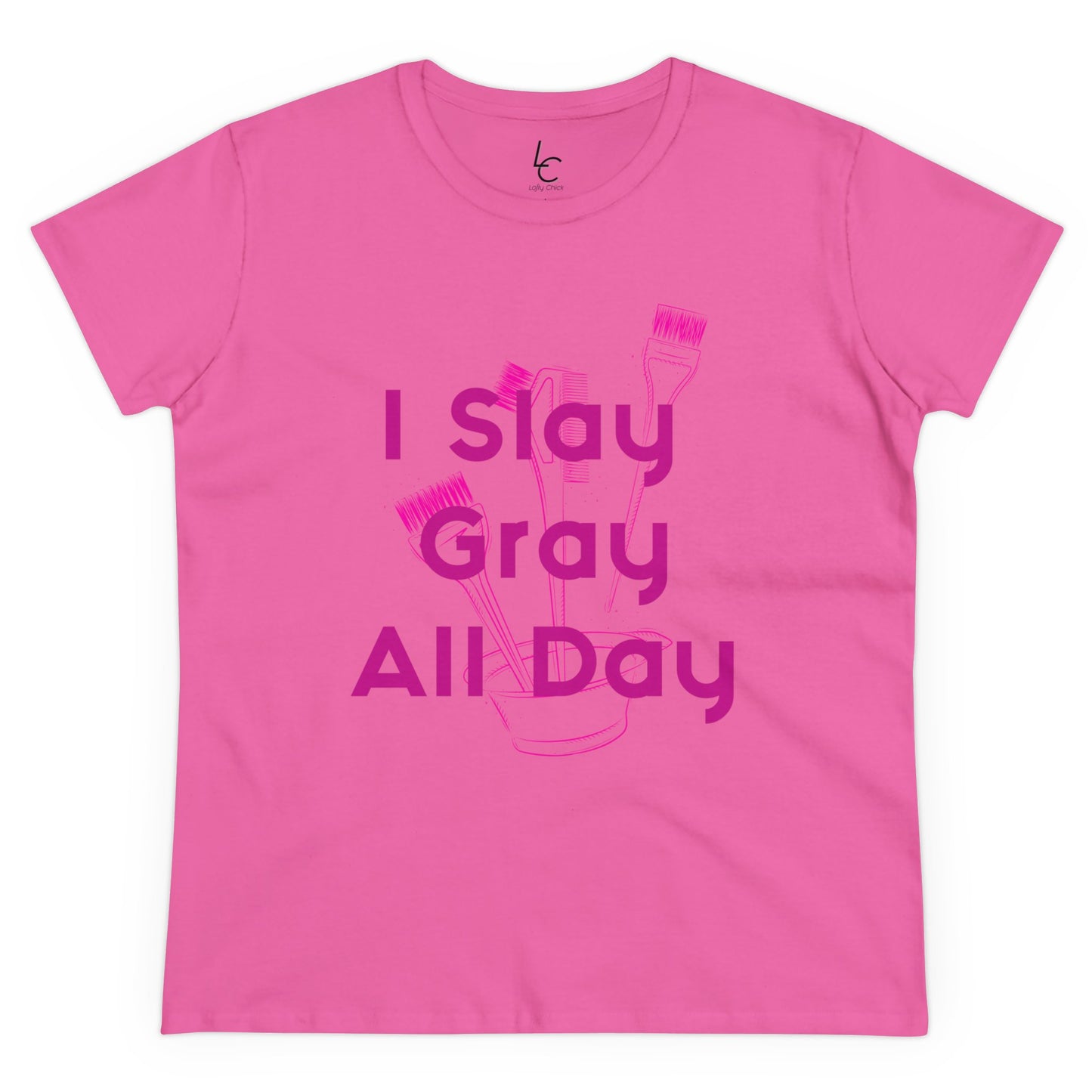 Cotton Graphic Tee for Hairstylist I Slay Gray All Day Cotton Tee Pink Text Tee Shirt Cotton Tee