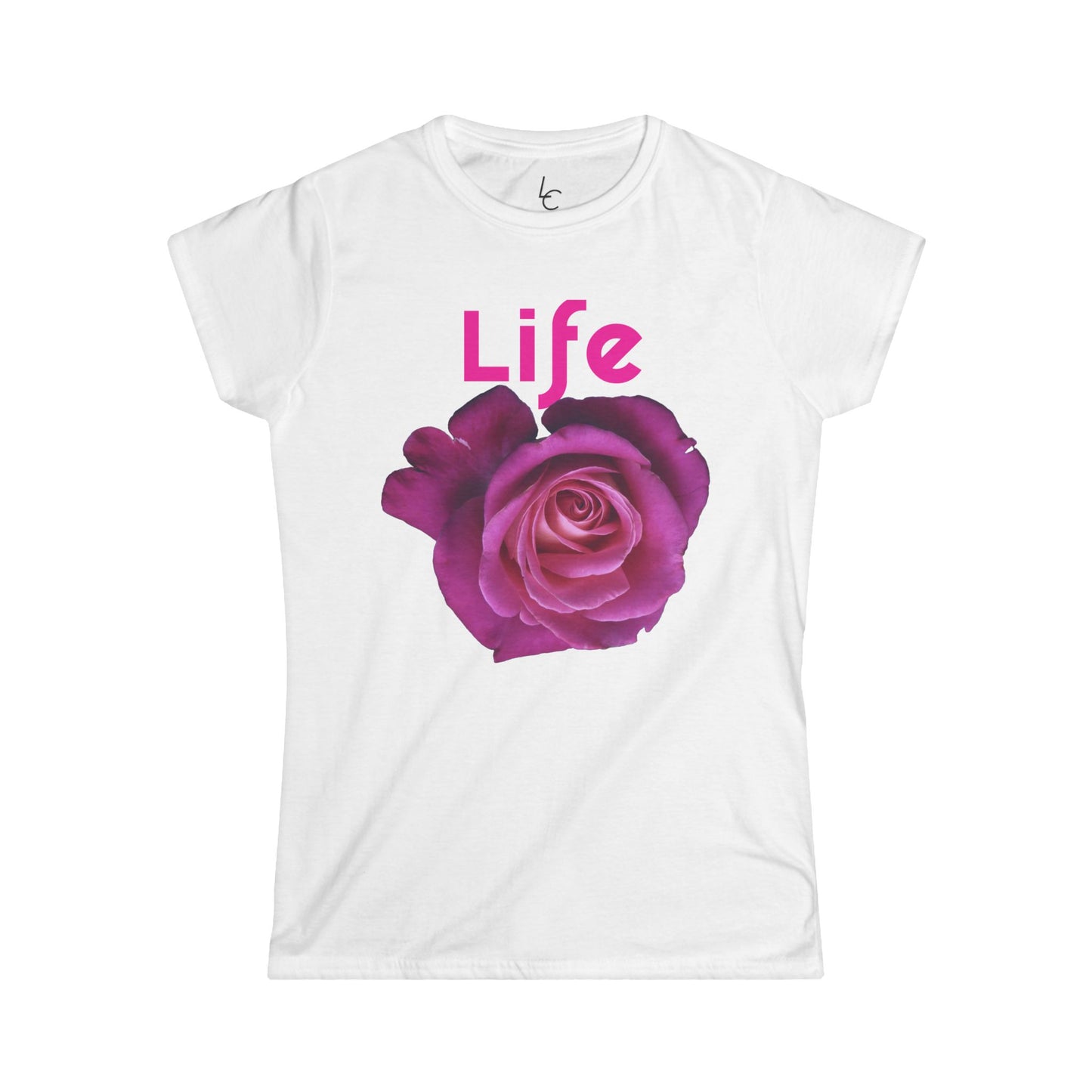 Comfort Fit Tee 'Life' Garden Design Pink Rose Cotton Tee Fitted T-shirt Soft Tee Woman's T-shirt
