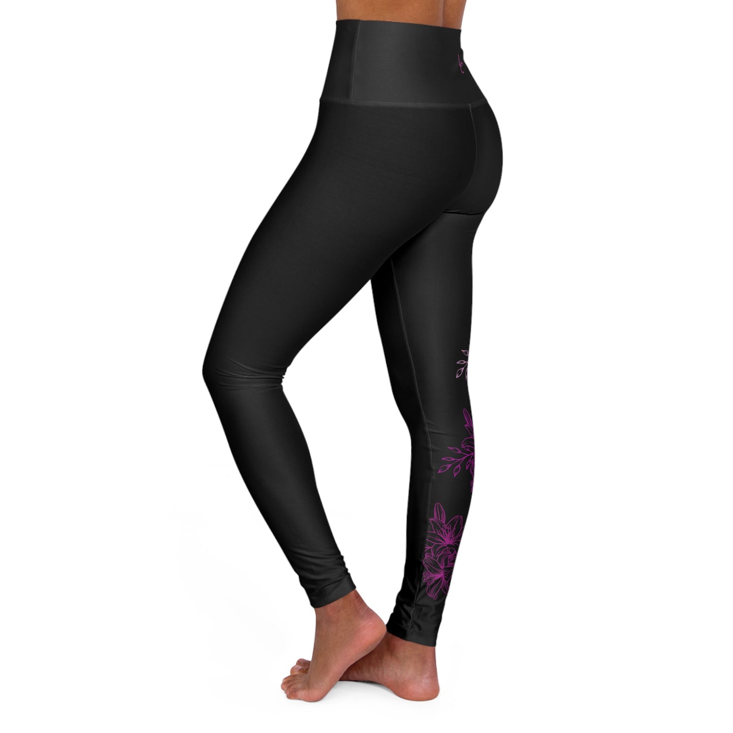 High Waisted Workout Leggings for Woman Pink Flowers/ Black