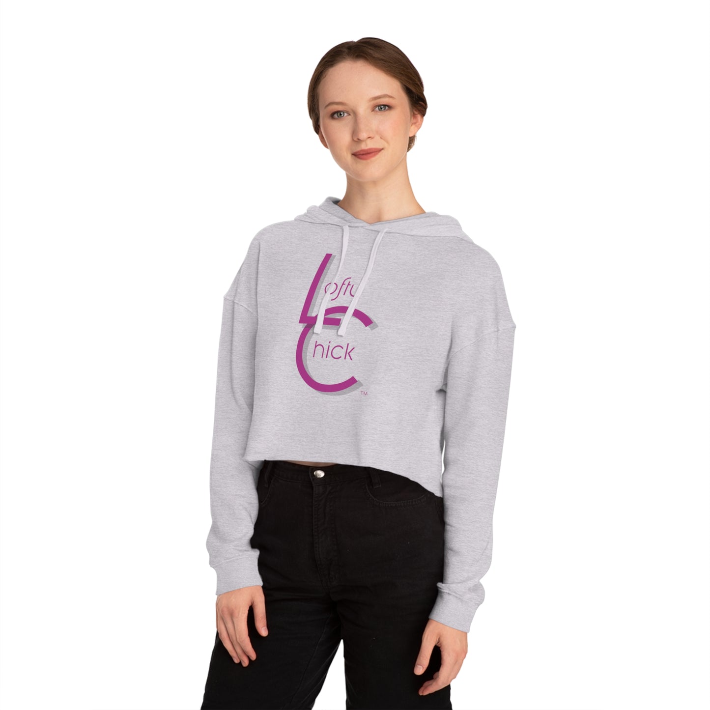 Cropped Hooded Sweatshirt With Lofty Chick Logo on Front Cropped Hoodie Active Wear Pink