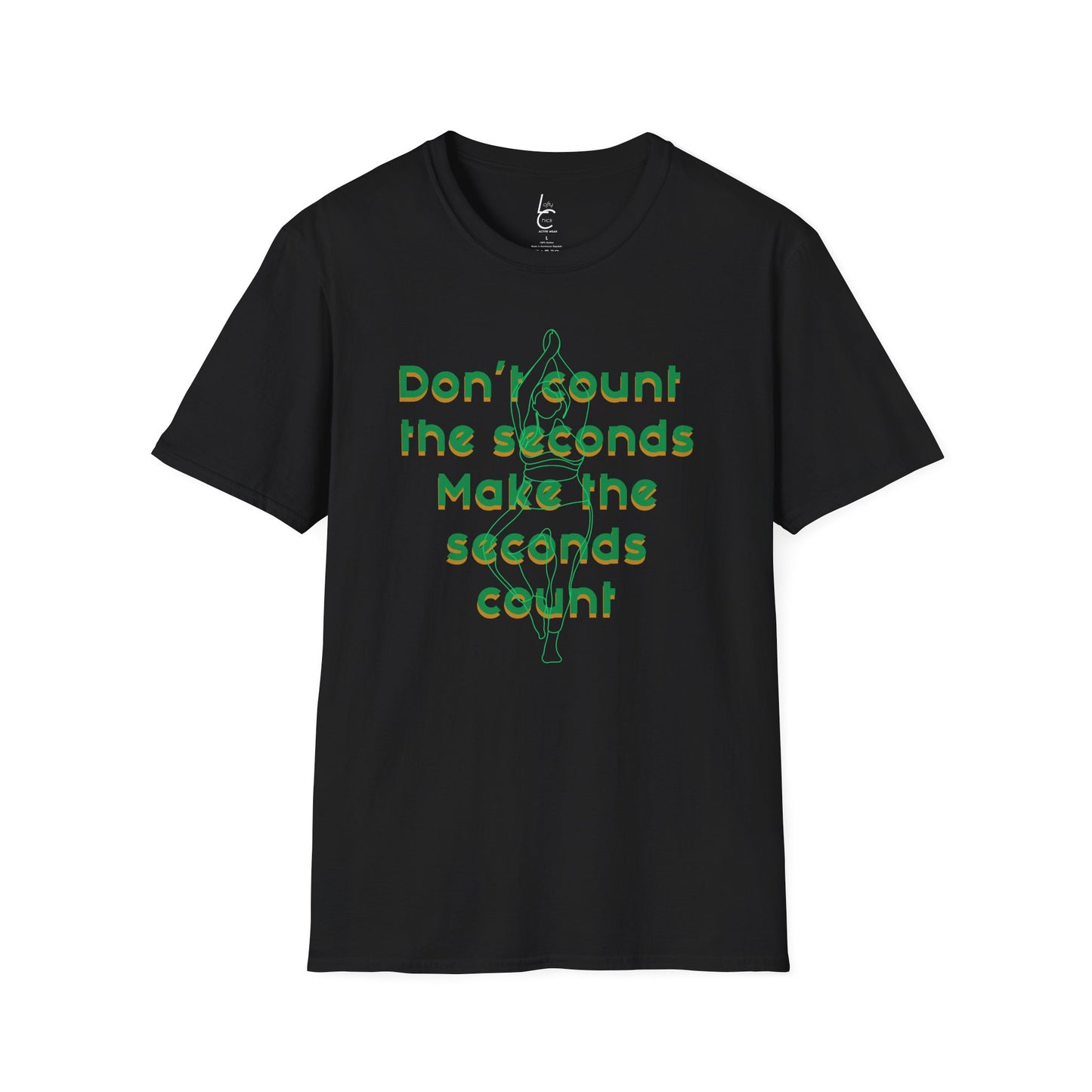 Graphic T-Shirt 'Don't count the seconds Make the seconds count' in Green Yoga