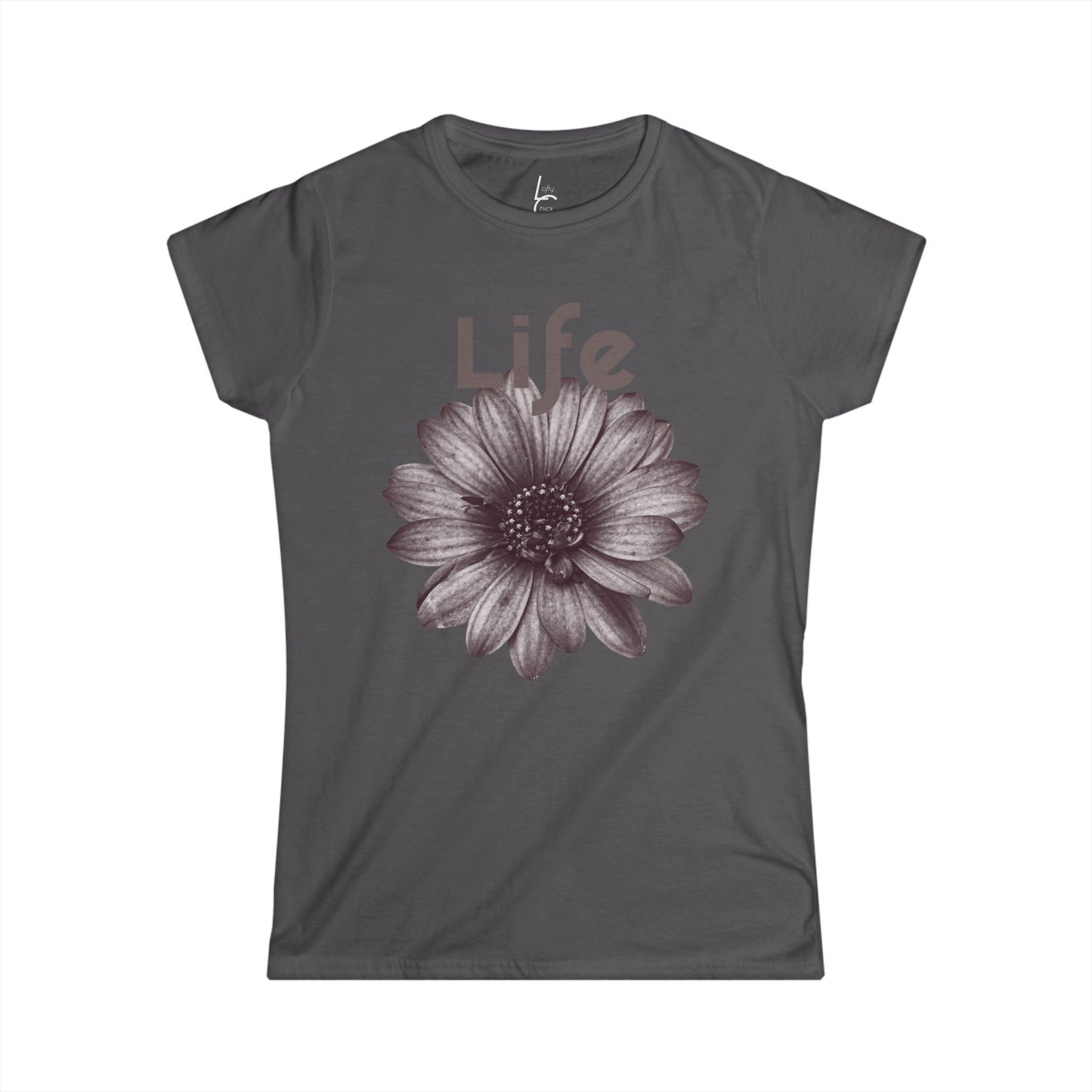 Comfort Fit Tee Garden Design Black and White Flower Cotton Tee Fitted T-shirt Soft Tee Woman's T-shirt