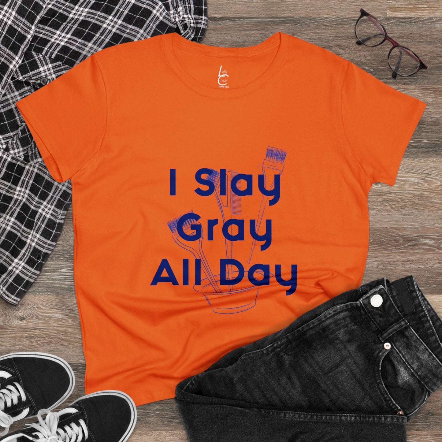 Cotton Graphic Tee for Hairstylist I Slay Gray All Day Cotton Tee Blue Text Tee Shirt Cotton Tee