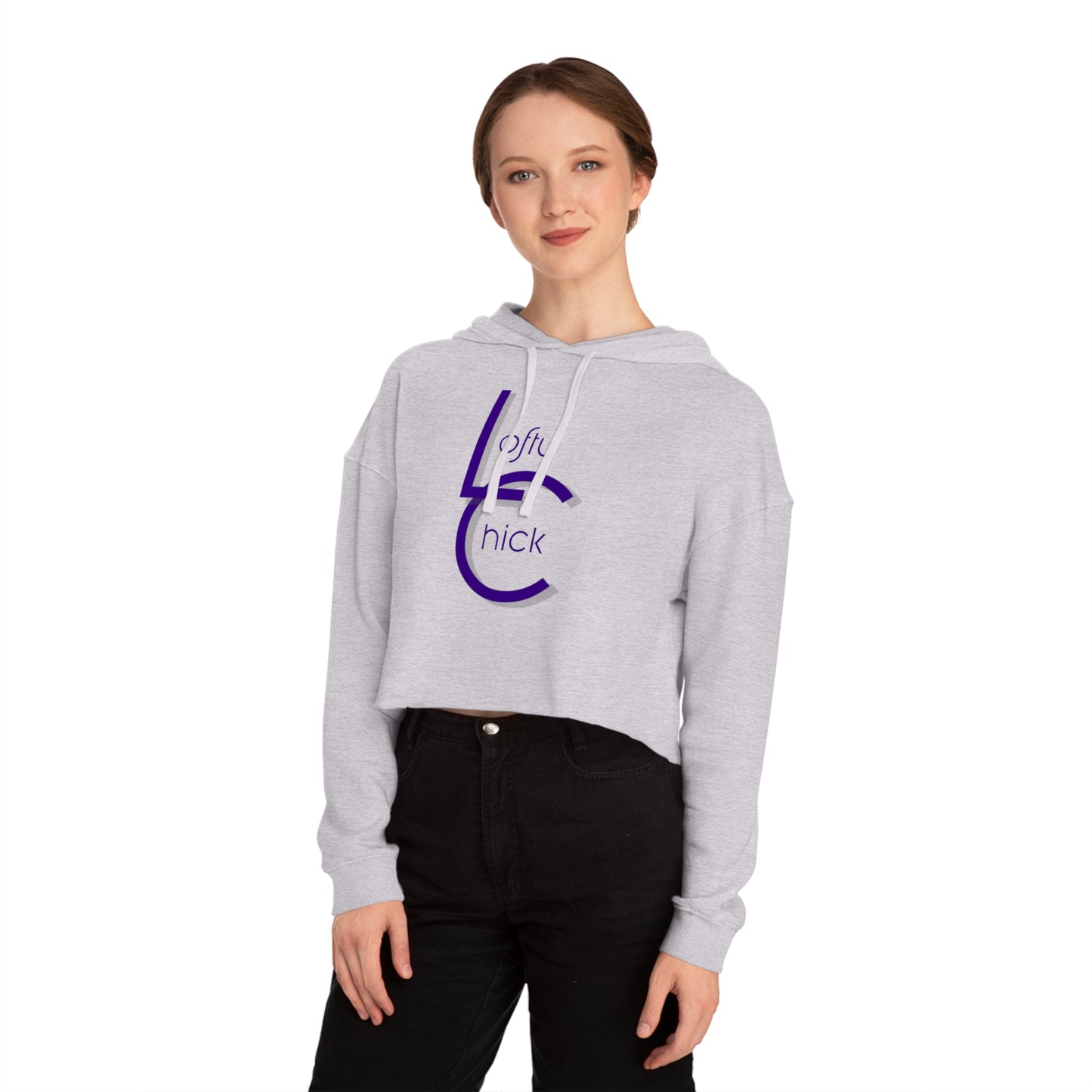 Cropped Hooded Sweatshirt With Lofty Chick Logo on Front Cropped Hoodie Active Wear Purple
