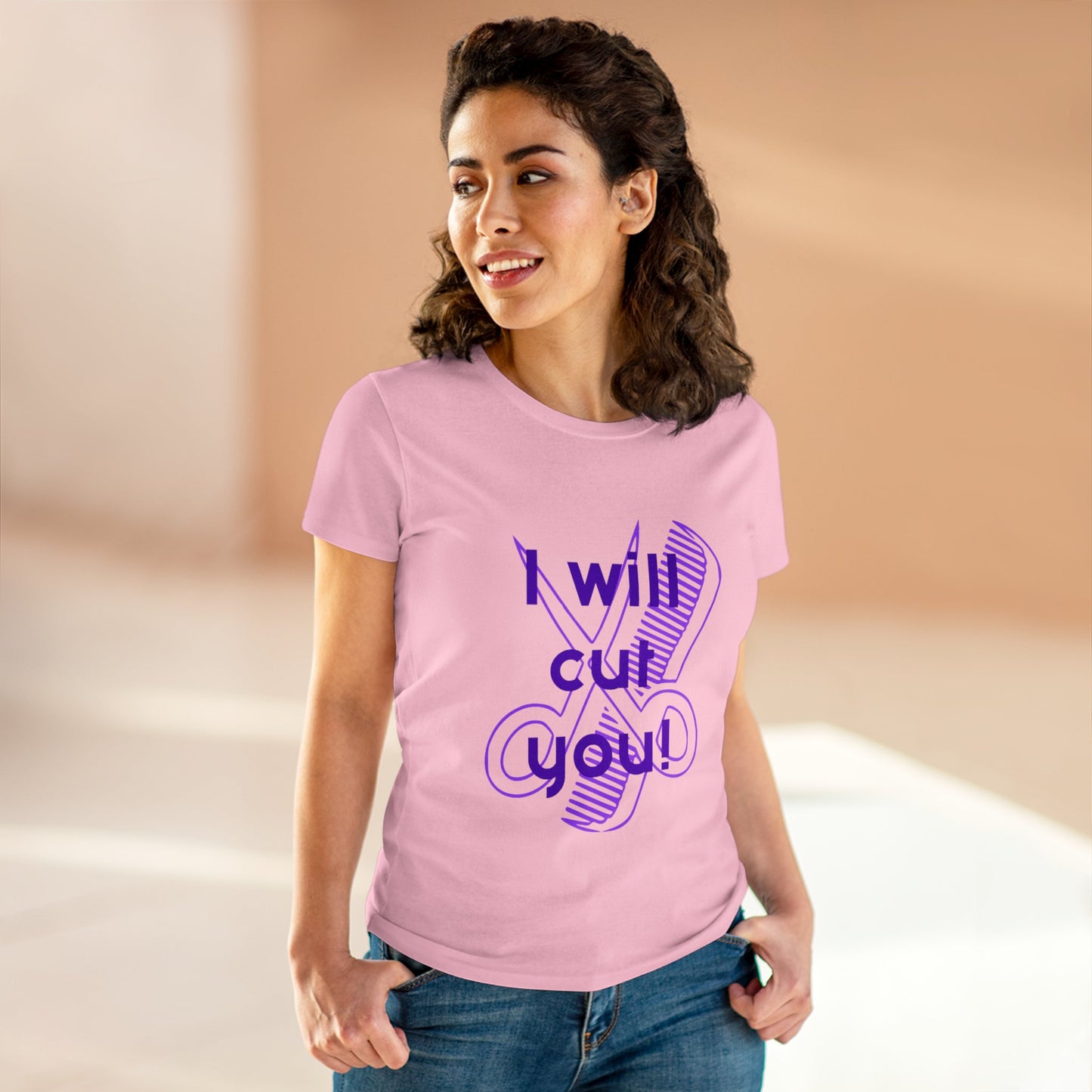 Comfy Cotton Graphic Tee for Hairstylist I Will Cut You Cotton Tee PurpleText Tee Shirt Cotton Tee T-shirt for Woman