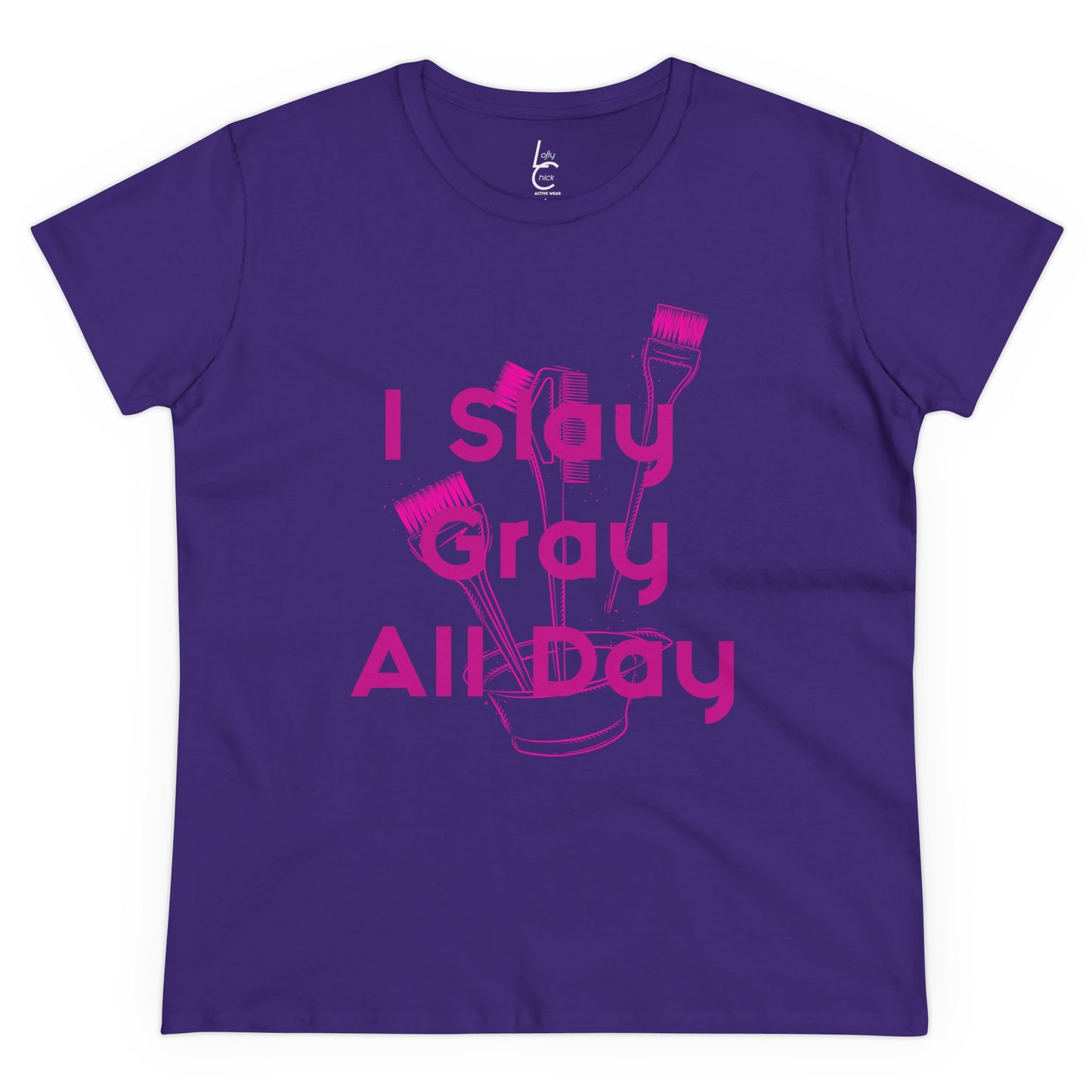 Cotton Graphic Tee for Hairstylist I Slay Gray All Day Cotton Tee Pink Text Tee Shirt Cotton Tee
