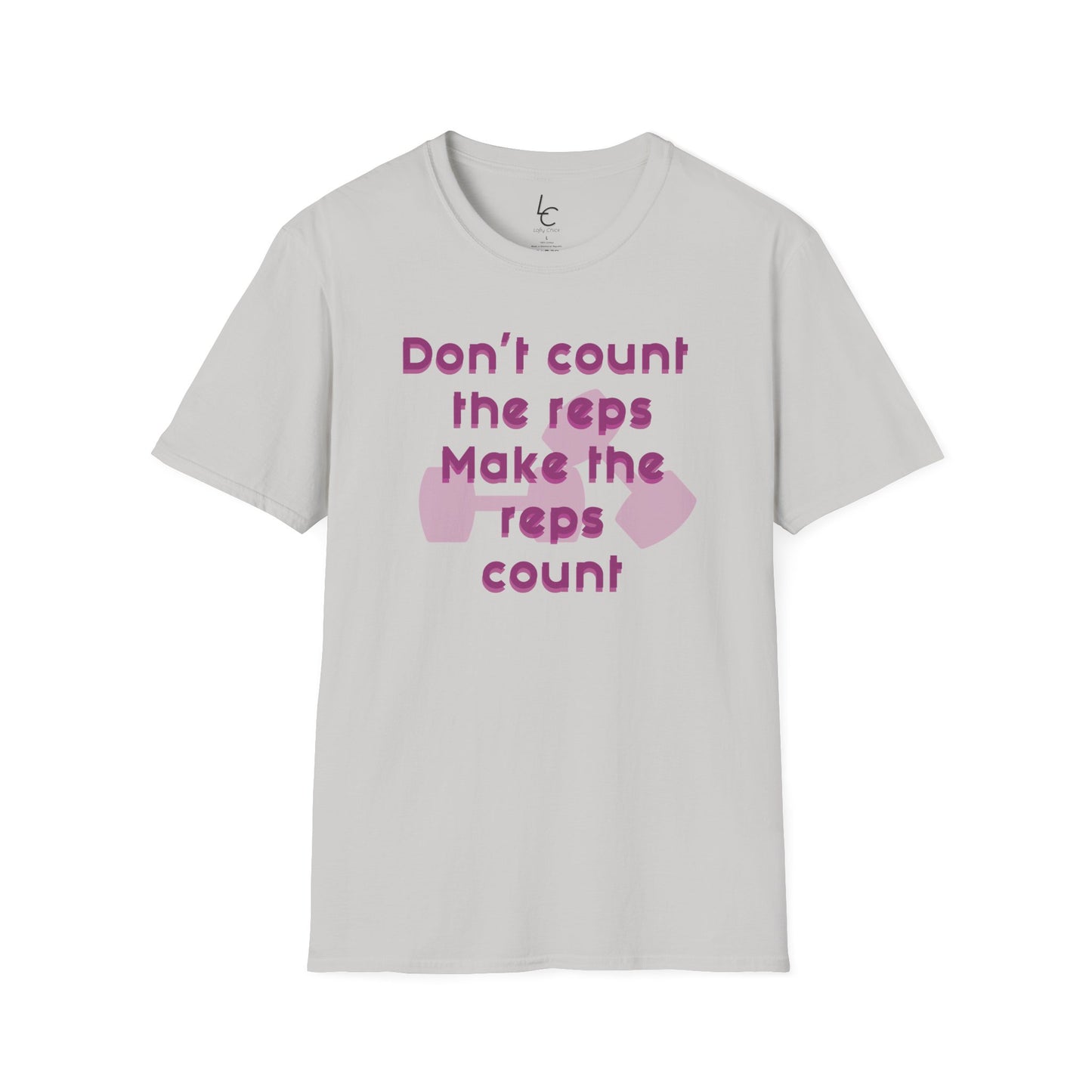 Graphic T-Shirt 'Don't count the reps Make the reps count' in Pink Weights