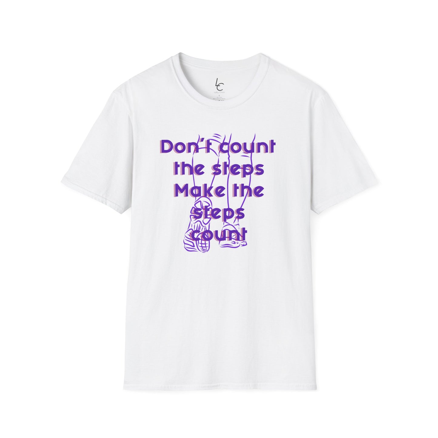 Graphic T-Shirt 'Don't count the steps Make the steps count' in Purple Sneakers