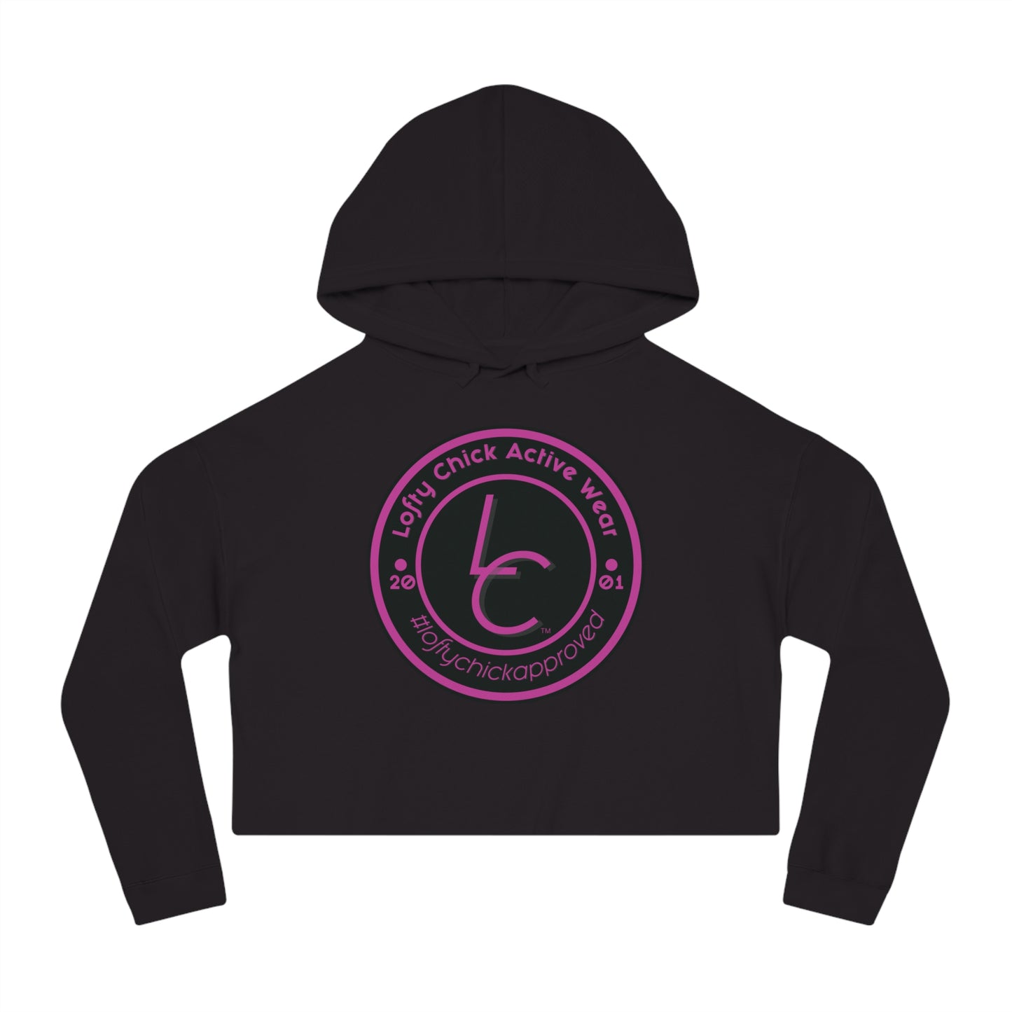 Cropped Hooded Sweatshirt With Lofty Chick 2001 Emblem on Front Cropped Hoodie Active Wear Pink