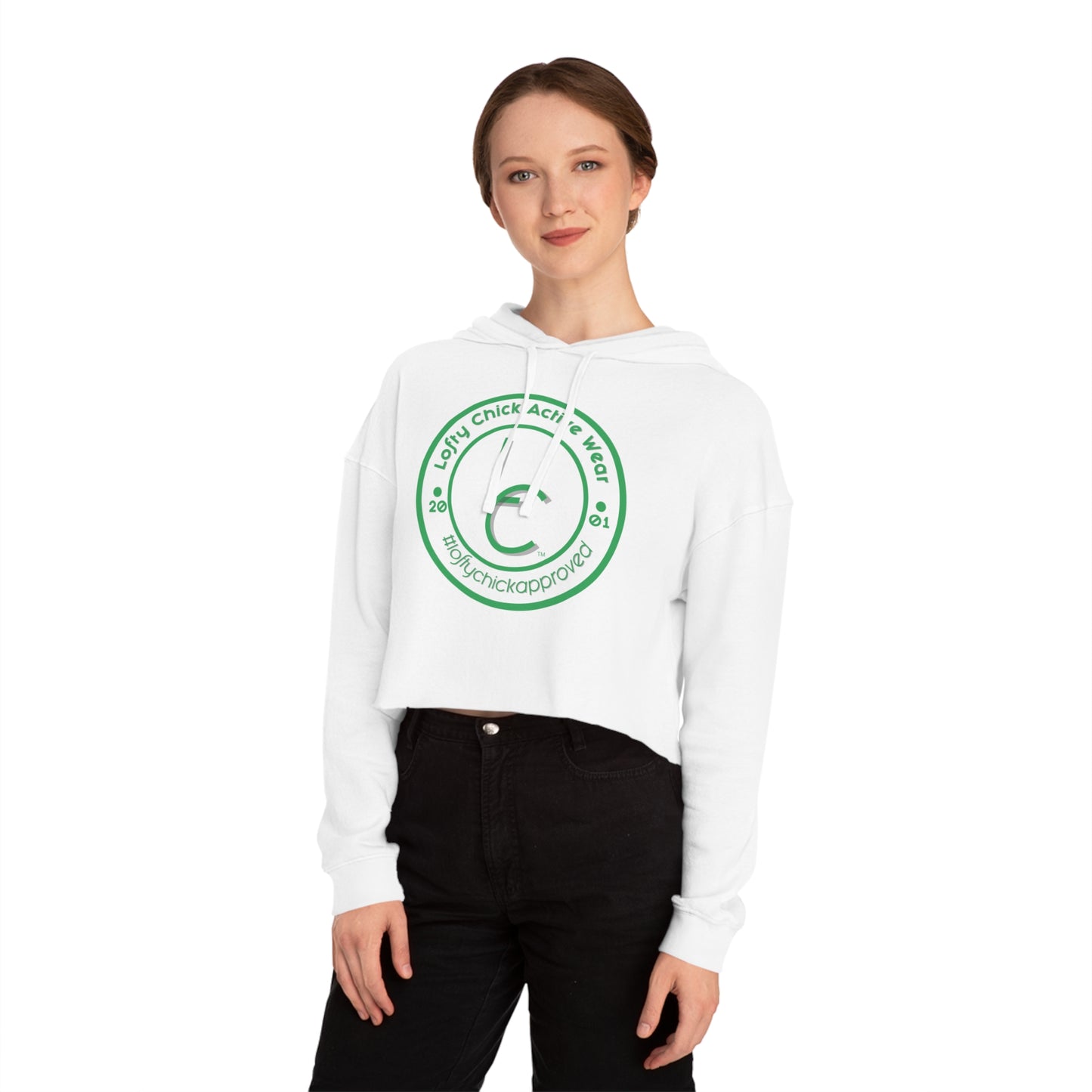 Cropped Hooded Sweatshirt Lofty Chick 2001 Emblem Green