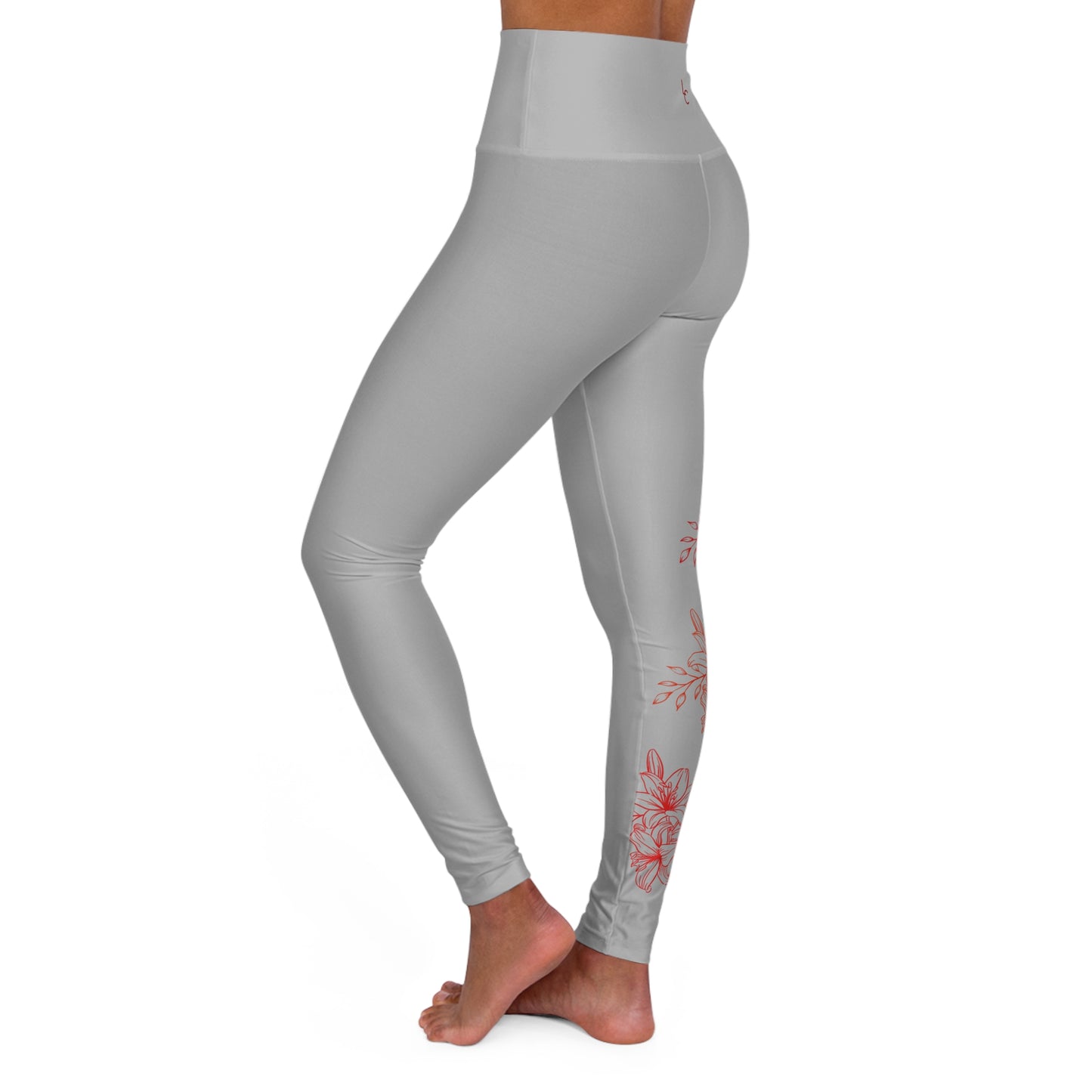 High Waisted Workout leggings Leggings for Woman Workout Gear Compressing Leggings Colorful Leggings Yoga Leggings with Red Flowers on Gray