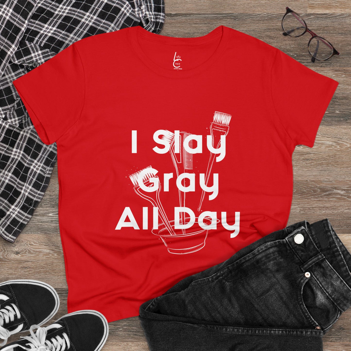 Cotton Graphic Tee For Hairstylist I Slay Gray All Day Cotton Tee White Text Tee Shirt Cotton Tee Gift For Hairstyist Fashion Tee