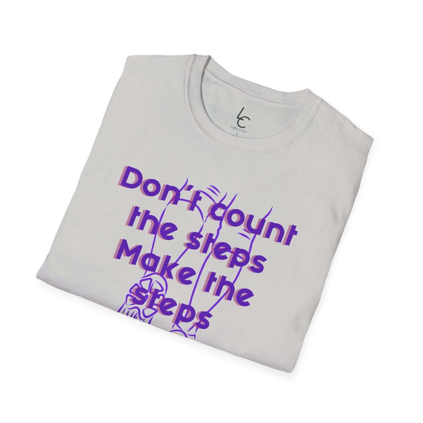 Graphic T-Shirt 'Don't count the steps Make the steps count' in Purple Sneakers