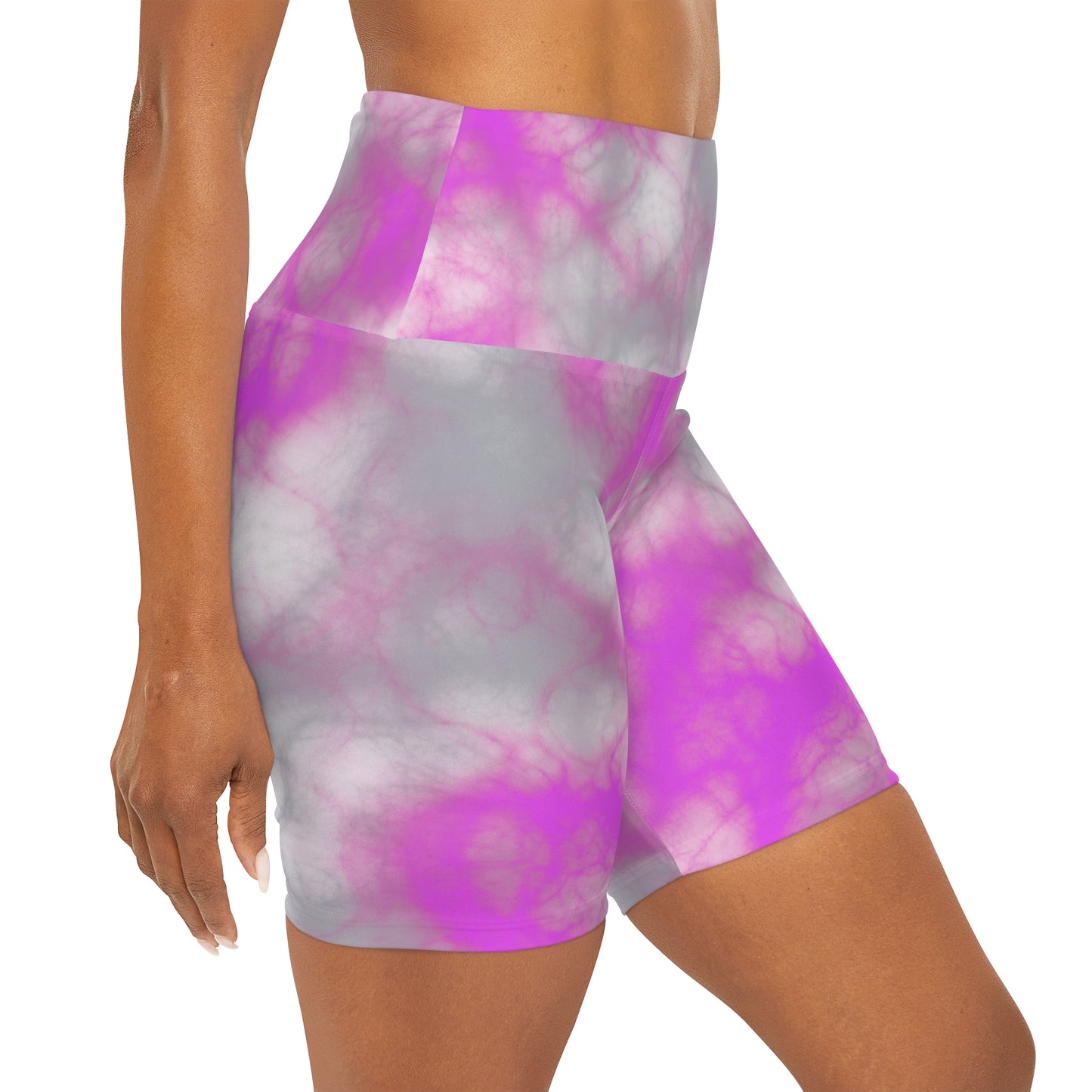 High Waisted Yoga Shorts with Pink and Gray Tie-dye Yoga Shorts for Woman