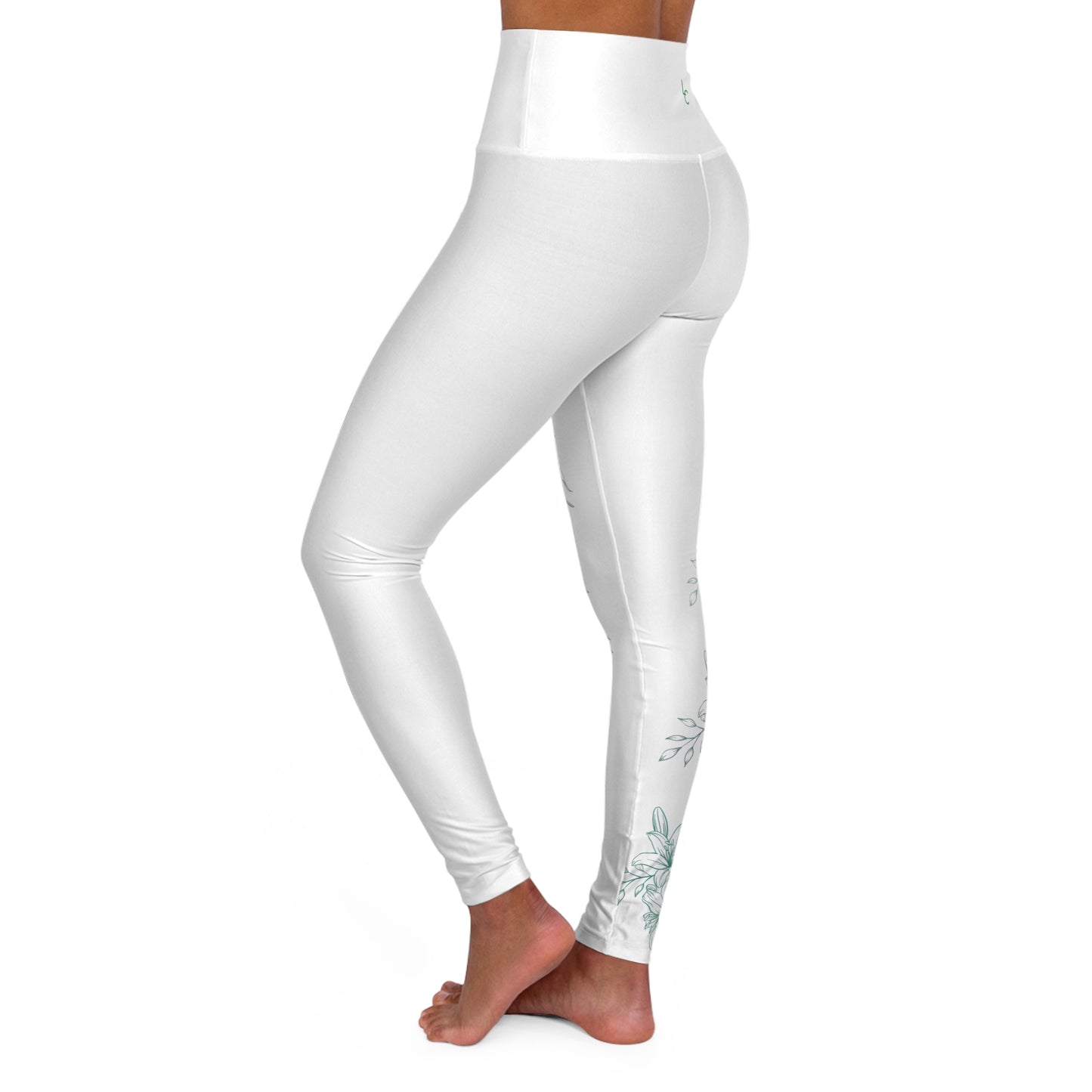 High Waisted Workout leggings Leggings for Woman Workout Gear Compressing Leggings Colorful Leggings Yoga Leggings with Green Flowers/White