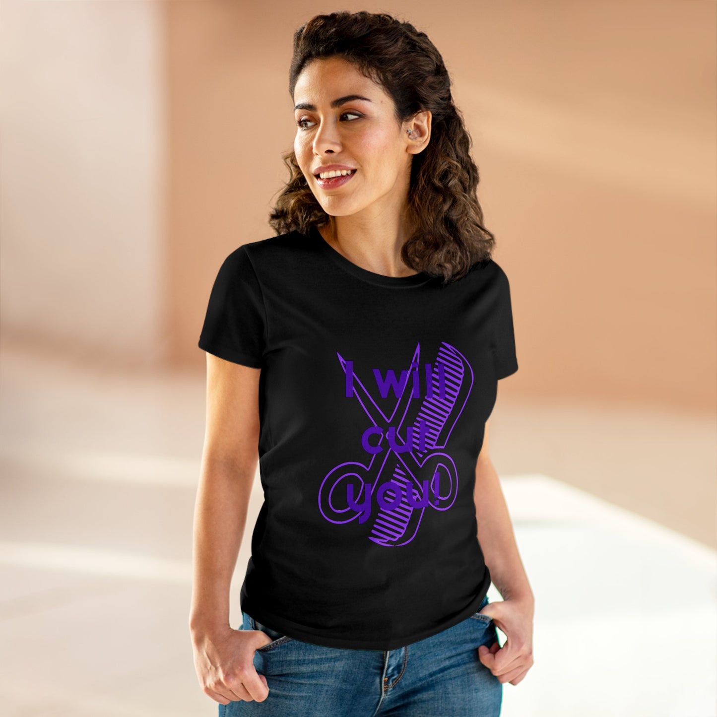 Comfy Cotton Graphic Tee for Hairstylist I Will Cut You Cotton Tee PurpleText Tee Shirt Cotton Tee T-shirt for Woman
