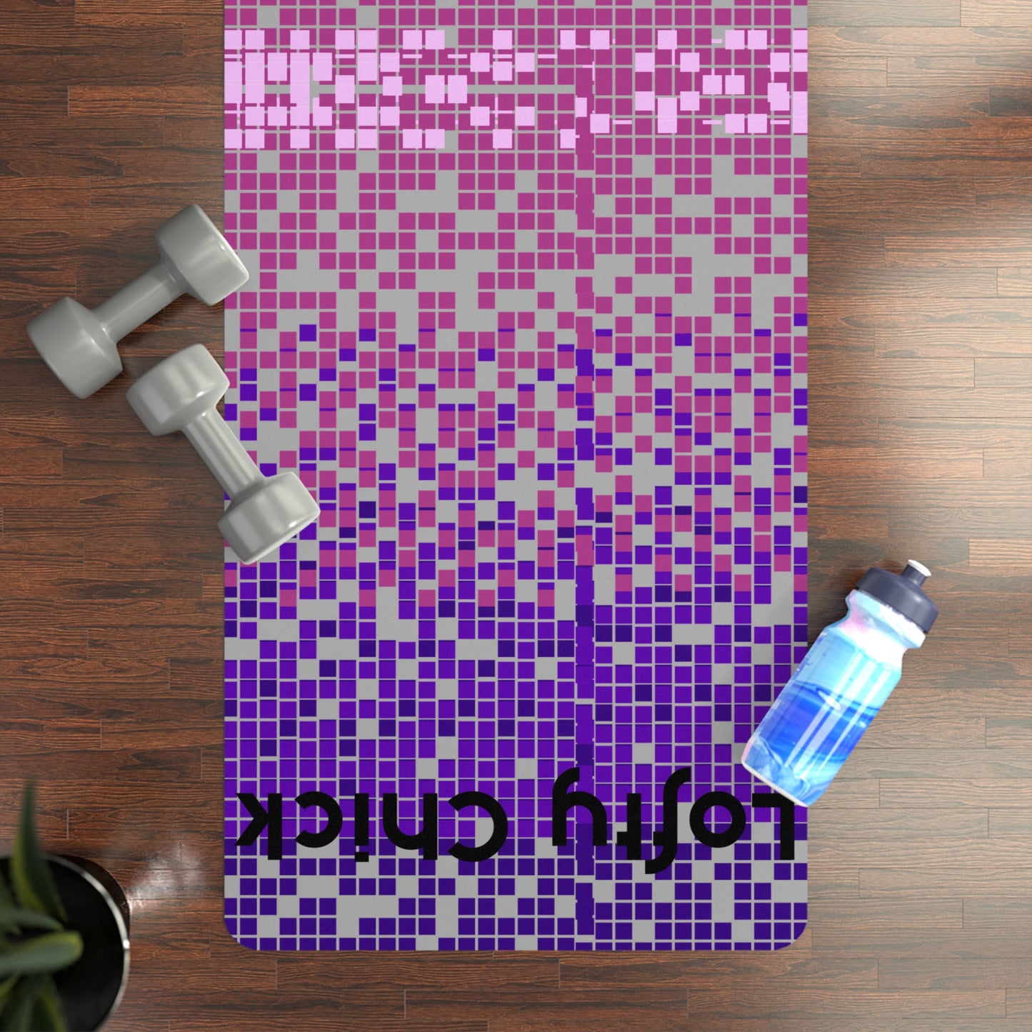 Rubber Yoga Mat Purple Pink Pixels Lofty Chick Non-Slip Exercise Pilates Gym Fitness, Eco-Friendly Extra Thick Workout Mat, Meditation Gift Idea