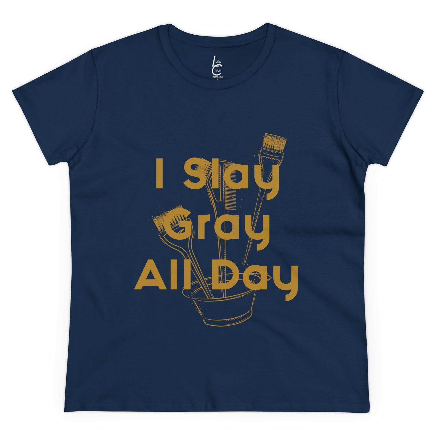 Cotton Graphic Tee I Slay Gray All Day For Hairstylist Cotton Tee Gold Text Tee Shirt Cotton Tee