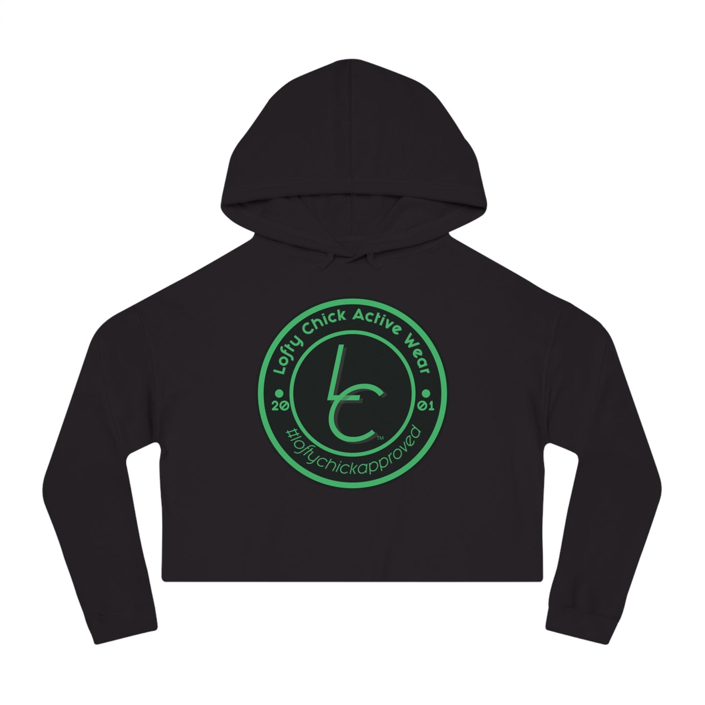 Cropped Hooded Sweatshirt Lofty Chick 2001 Emblem Green
