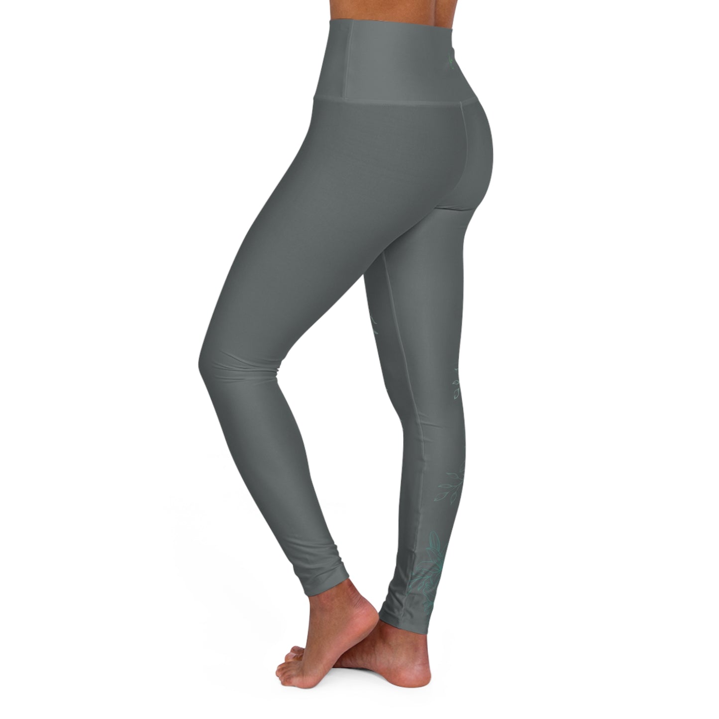 High Waisted Workout leggings Leggings for Woman Workout Gear Compressing Leggings Colorful Leggings Yoga Leggings Green Flowers/Dk Gray
