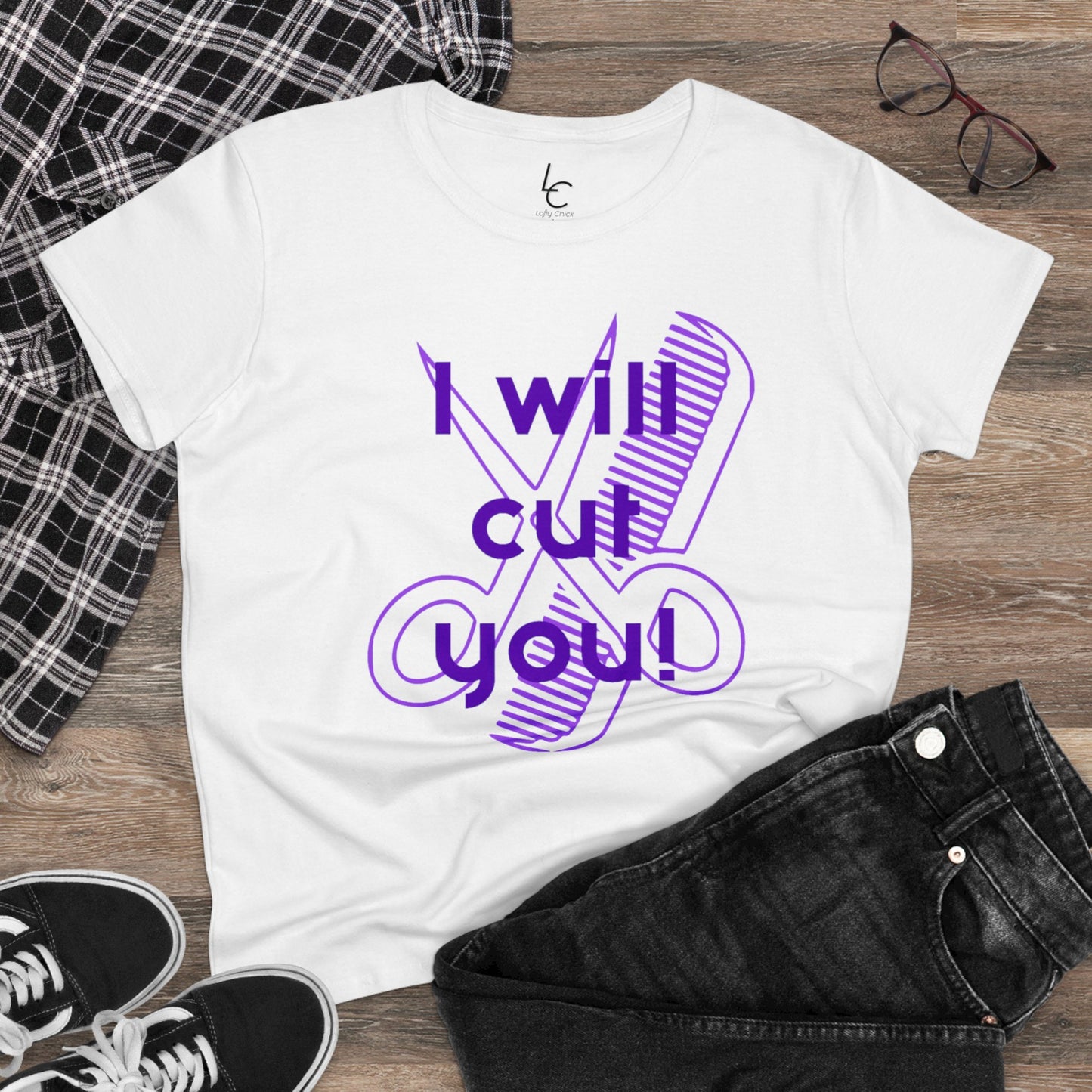 Comfy Cotton Graphic Tee For Hairstylist I Will Cut You Cotton Tee PurpleText Tee Shirt Cotton Tee Cotton T-shirt