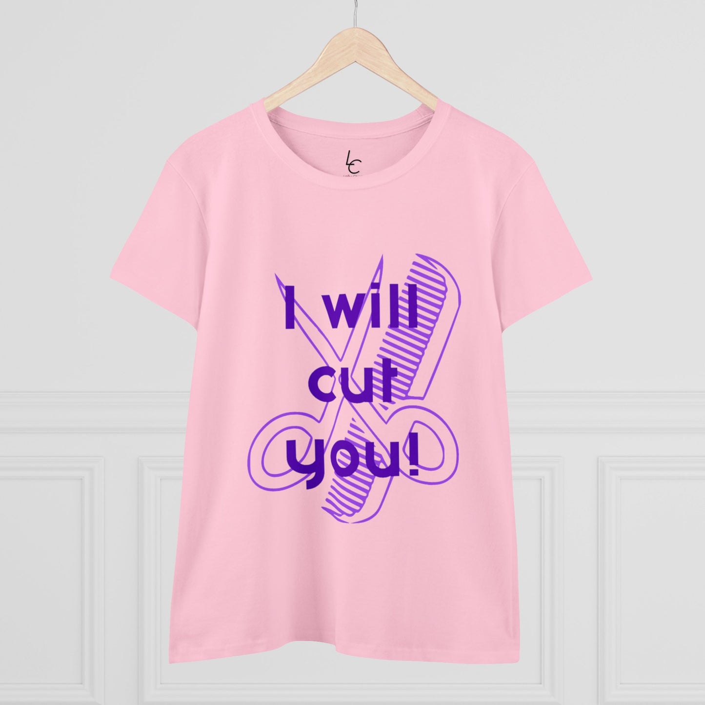 Comfy Cotton Graphic Tee for Hairstylist I Will Cut You Cotton Tee PurpleText Tee Shirt Cotton Tee T-shirt for Woman