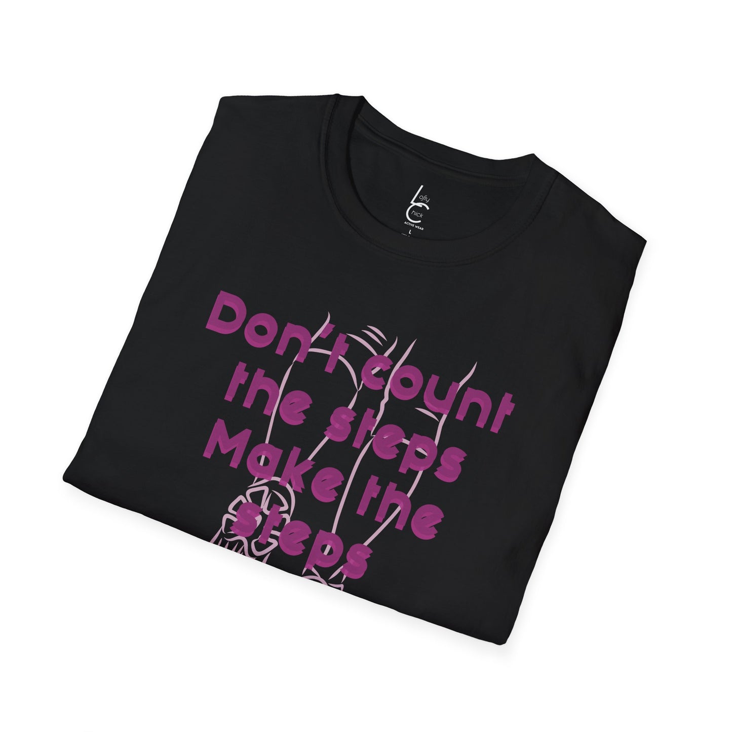 Graphic T-Shirt 'Don't count the steps Make the steps count' in Pink Sneakers